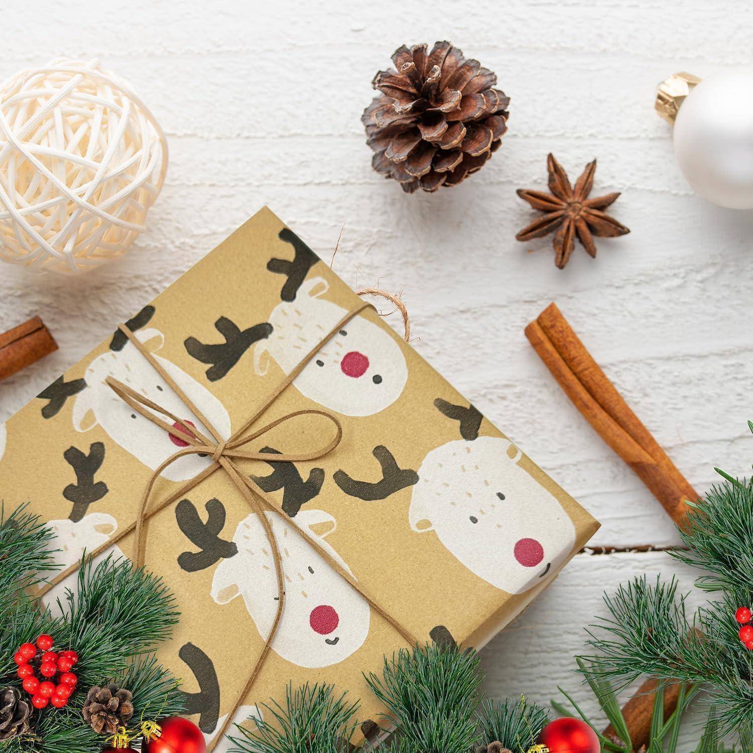 Großes Weihnachts-Geschenkpapier 76cm x 12m Elch Design Kraftpapier