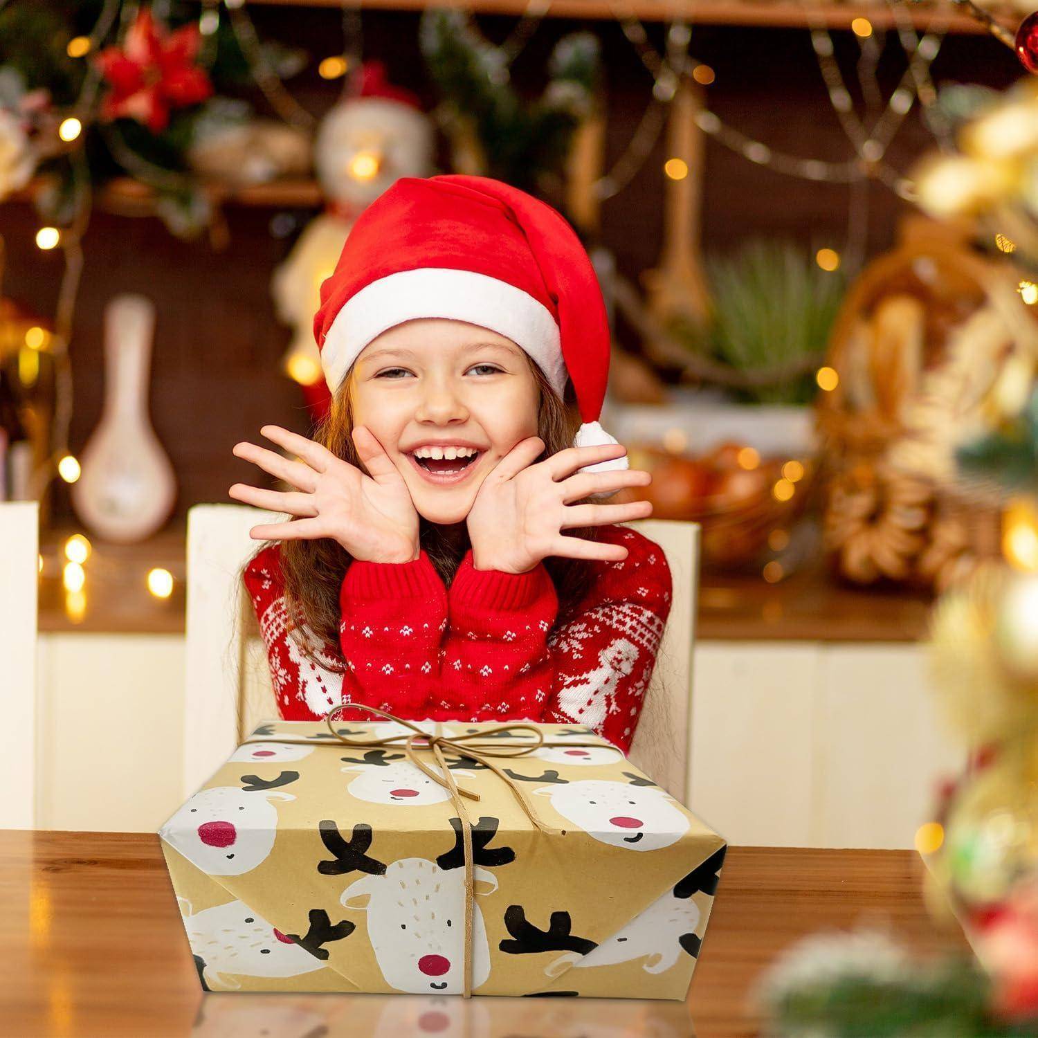 Großes Weihnachts-Geschenkpapier 76cm x 12m Elch Design Kraftpapier