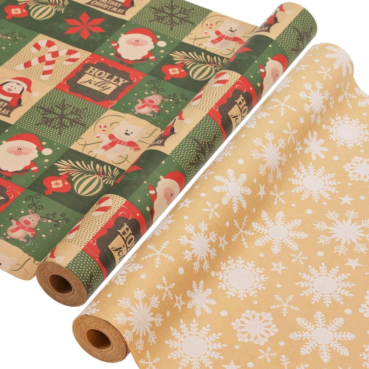 2 Rollen Weihnachtspapier Kraftpapier Xmas Geschenkpapier 43cm x 15m
