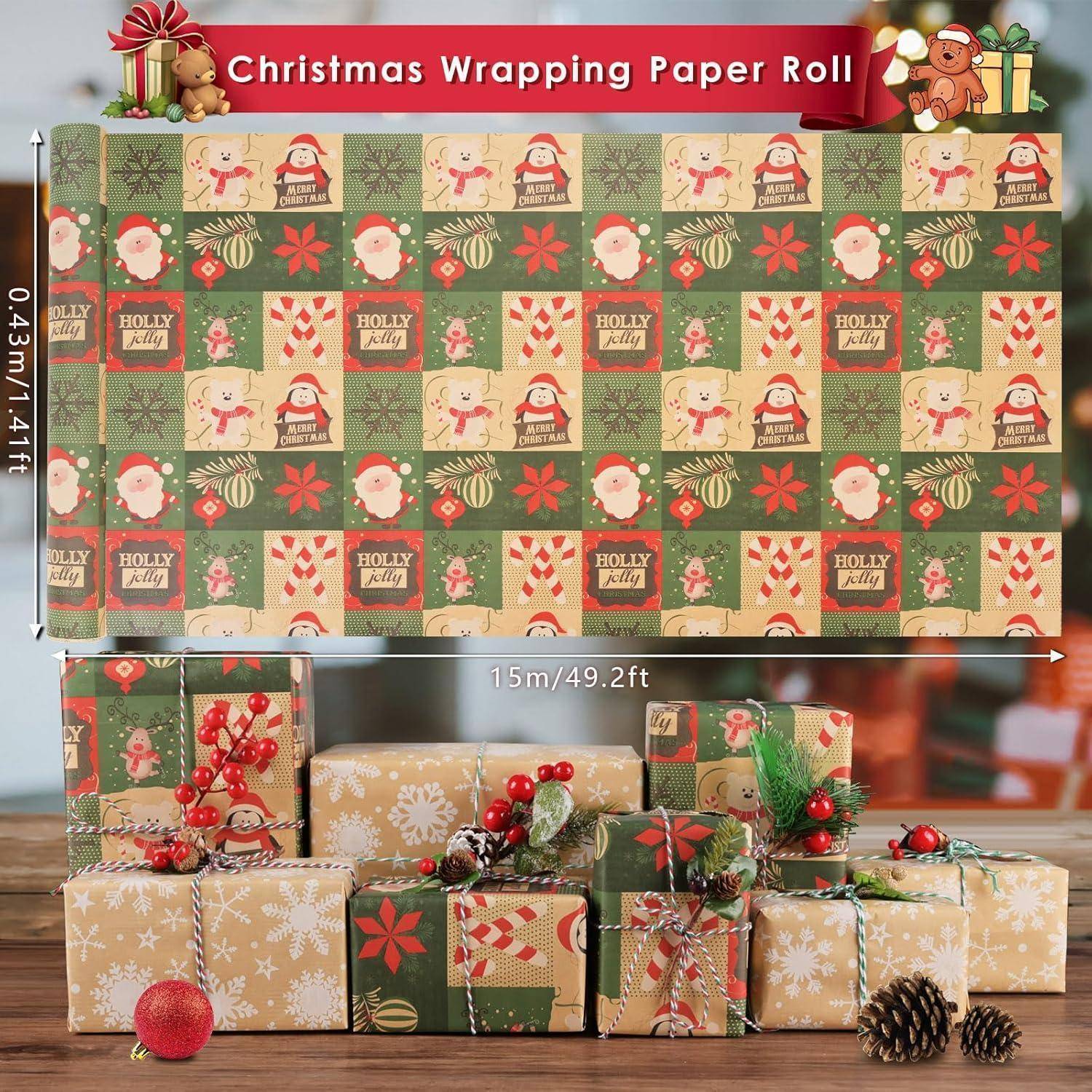 2 Rollen Weihnachtspapier Kraftpapier Xmas Geschenkpapier 43cm x 15m