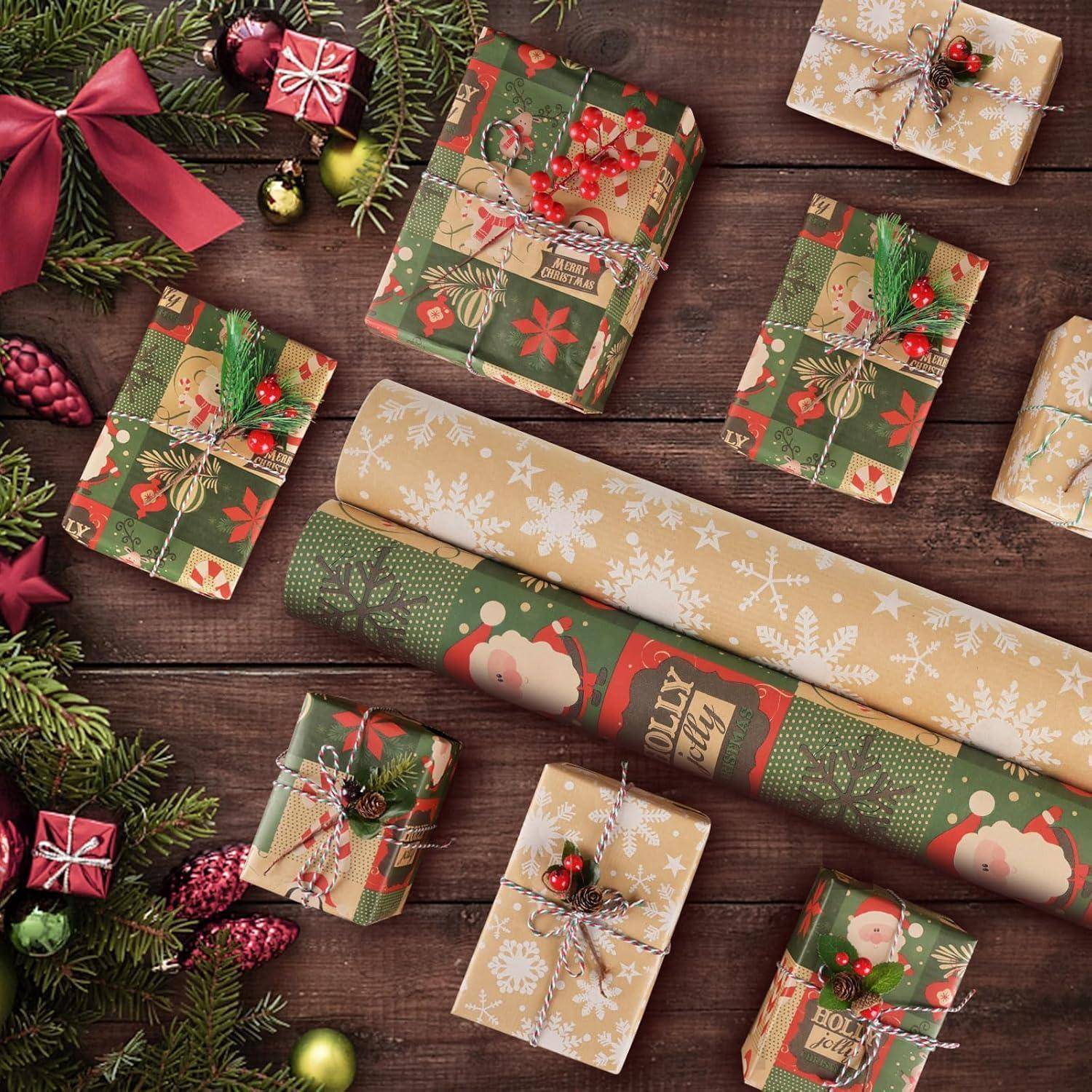 2 Rollen Weihnachtspapier Kraftpapier Xmas Geschenkpapier 43cm x 15m