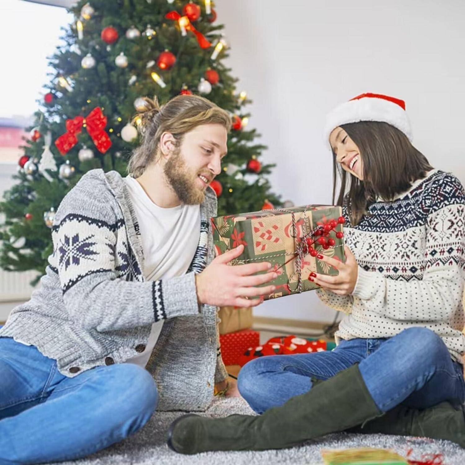 2 Rollen Weihnachtspapier Kraftpapier Xmas Geschenkpapier 43cm x 15m