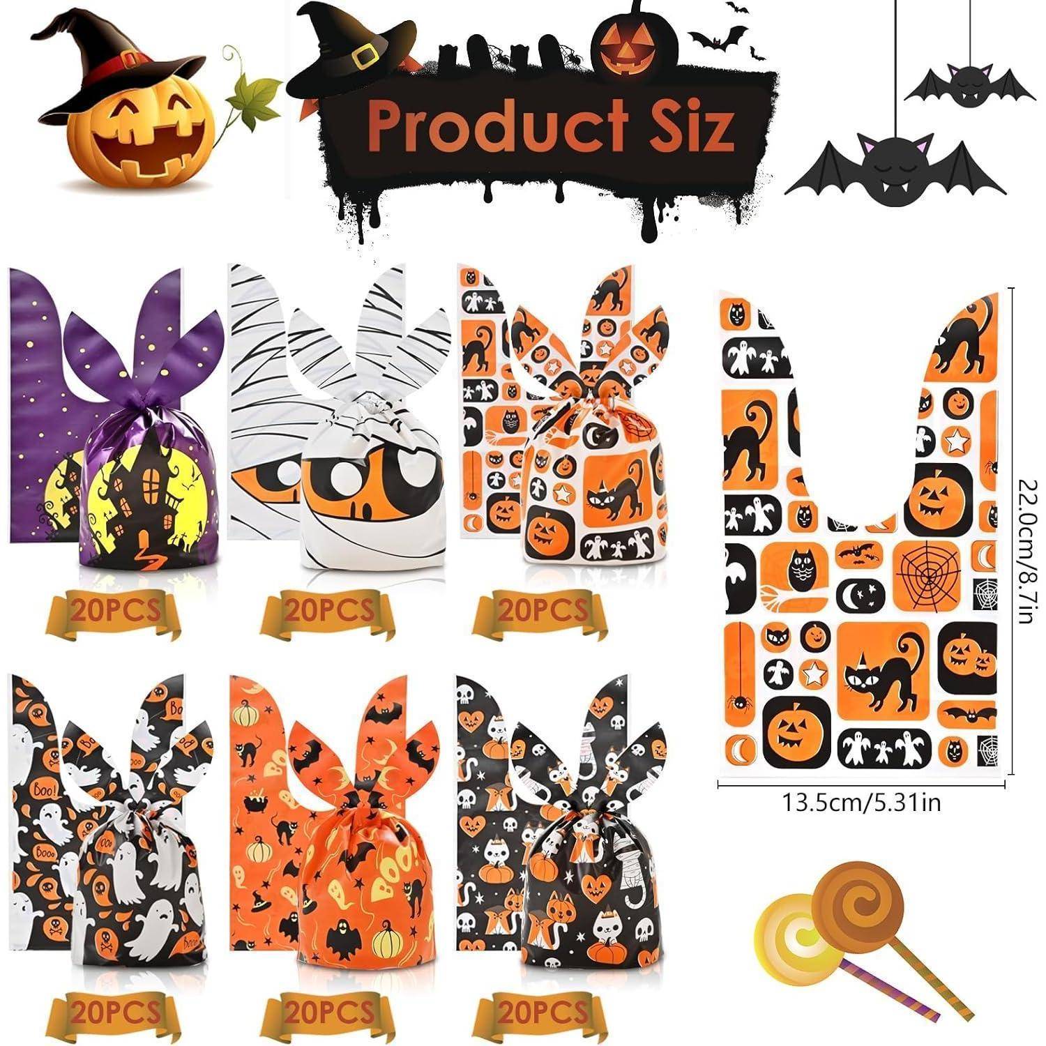 120 Halloween Süßigkeitentüten Hasenohren-Design 34x58cm