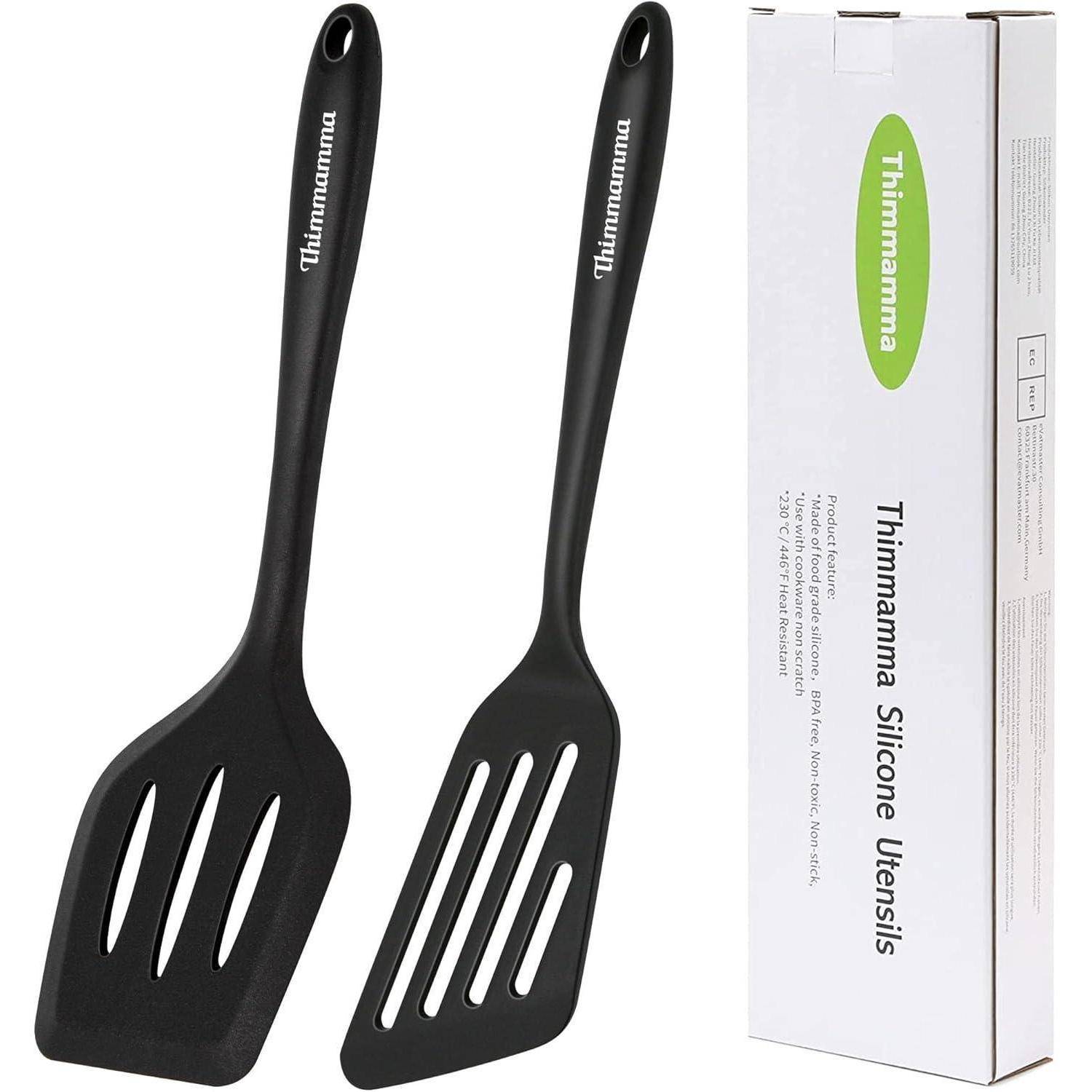 Pfannenwender Set hitzebeständig Schwarz 34cm - Spatel Küchenhelfer