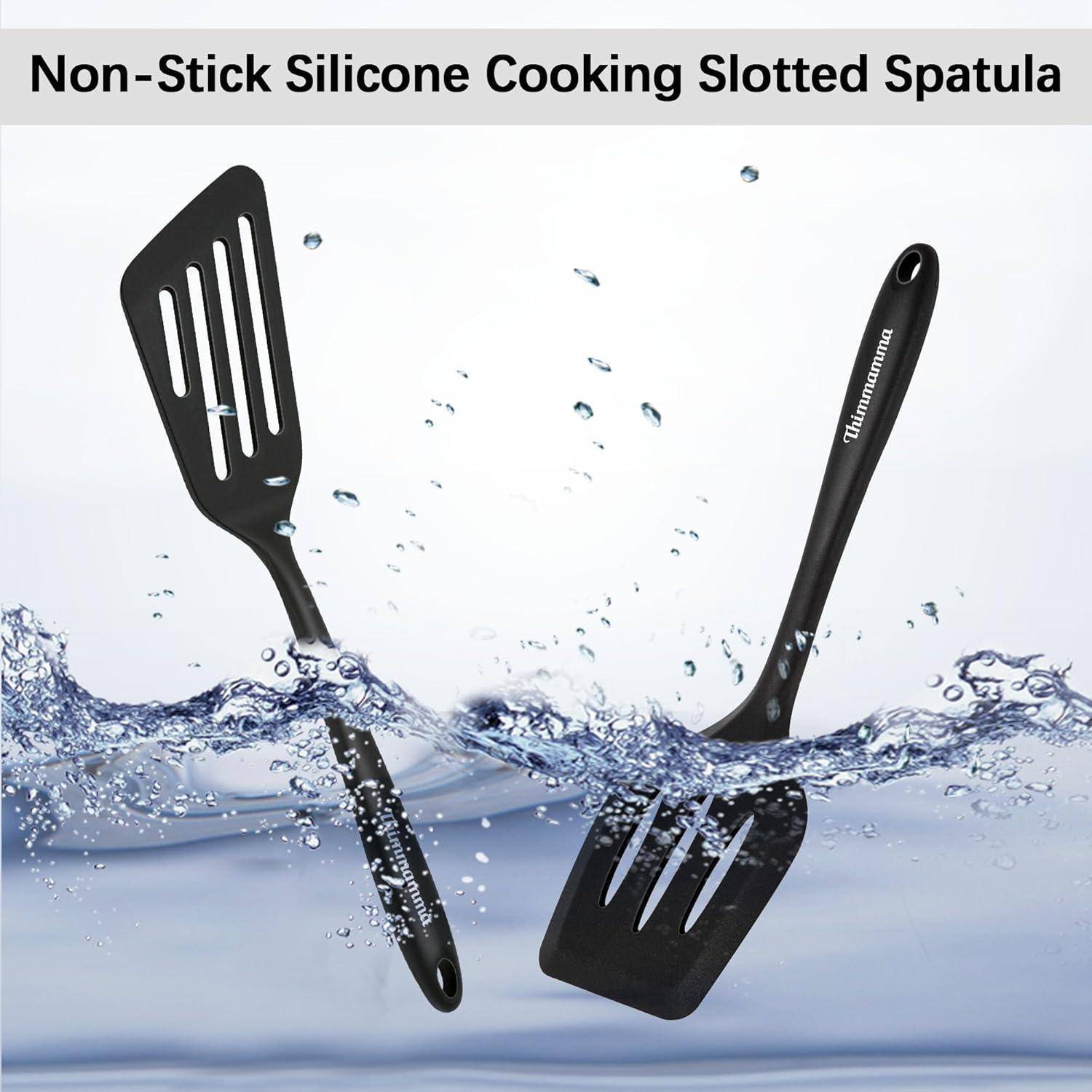 Pfannenwender Set hitzebeständig Schwarz 34cm - Spatel Küchenhelfer