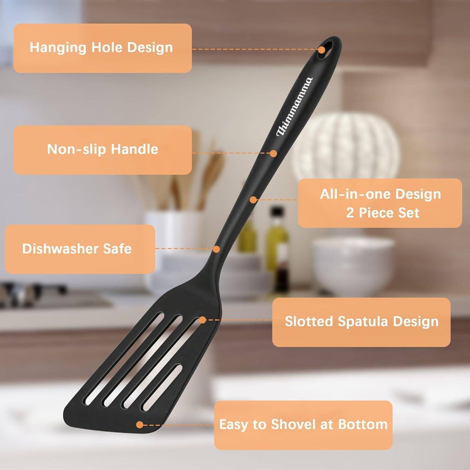 Pfannenwender Set hitzebeständig Schwarz 34cm - Spatel Küchenhelfer