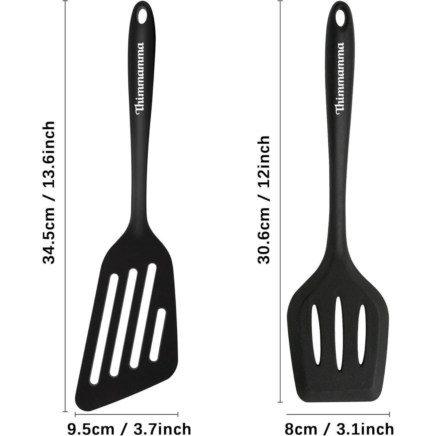 Pfannenwender Set hitzebeständig Schwarz 34cm - Spatel Küchenhelfer