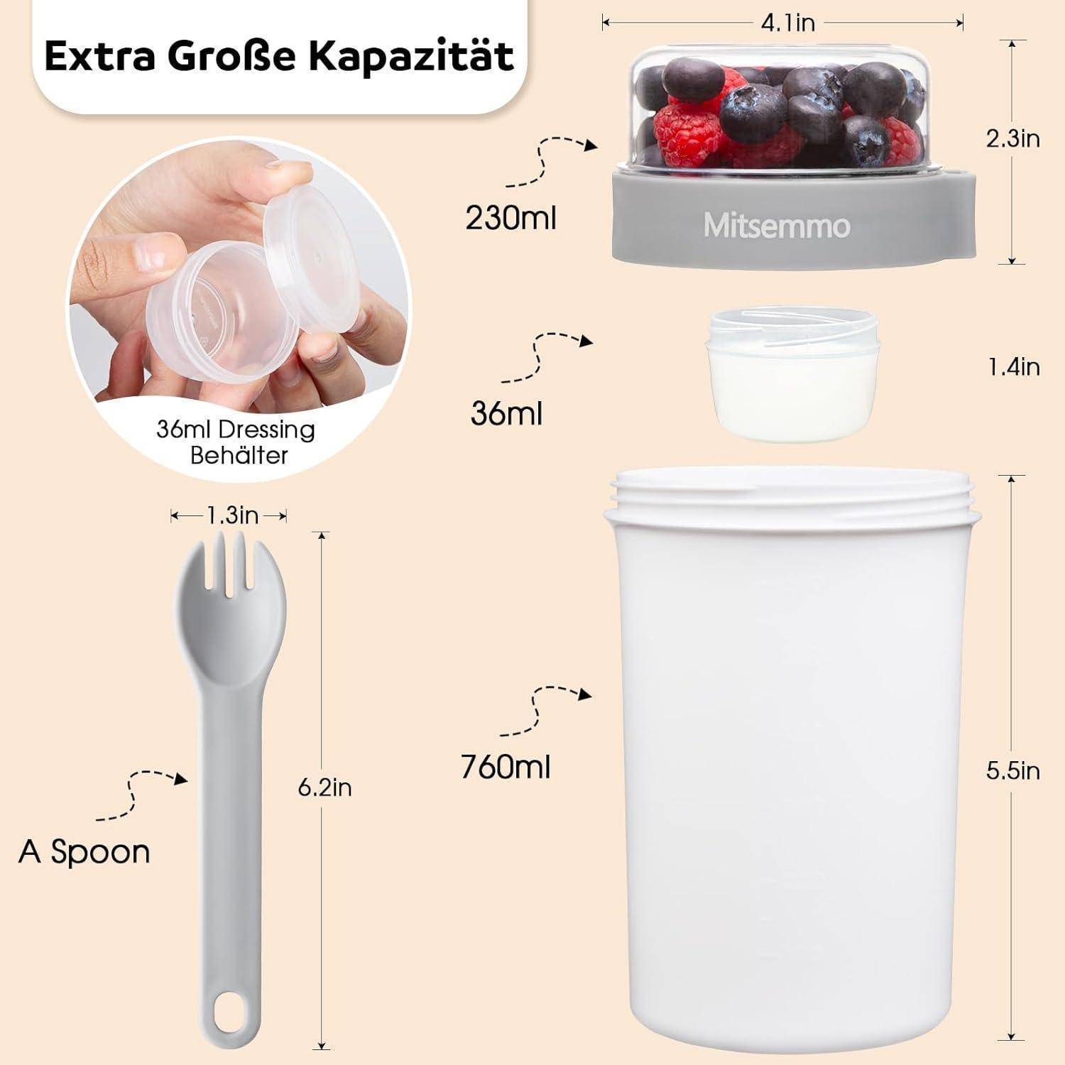 Müslibecher to Go 760ml+230ml Joghurtbecher mit Löffel
