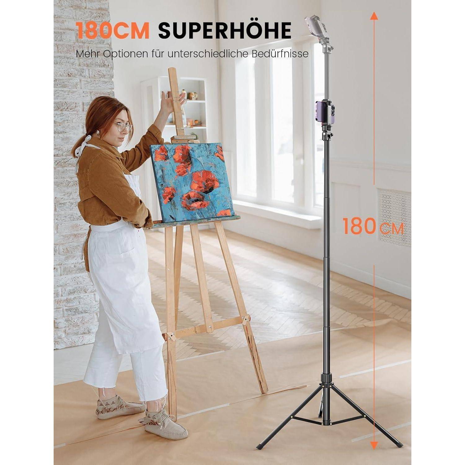 180cm Smartphone Stativ, Erweiterbare Aluminium Stangen, Stabiler