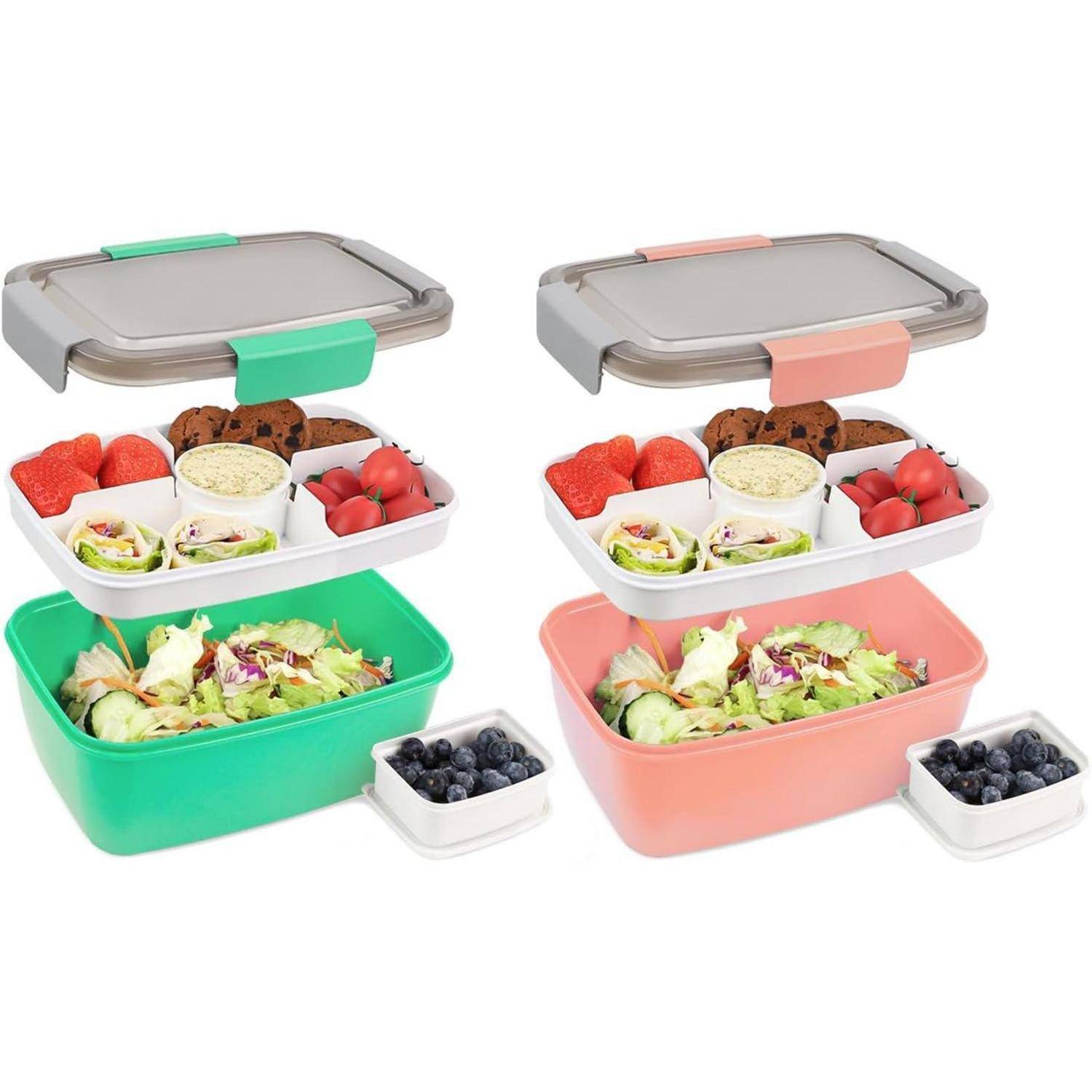 Lunchbox Erwachsene 2000ML 2er Set Auslaufsicher Salatbox mit Fächern