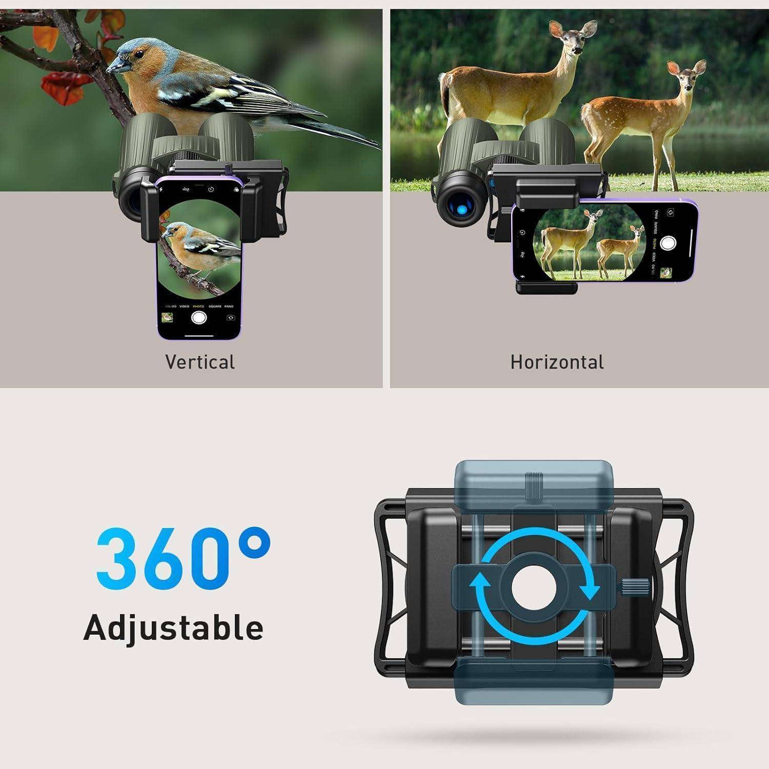 Universal Handy Adapter mit Fernauslöser 360° Drehung für Fernglas