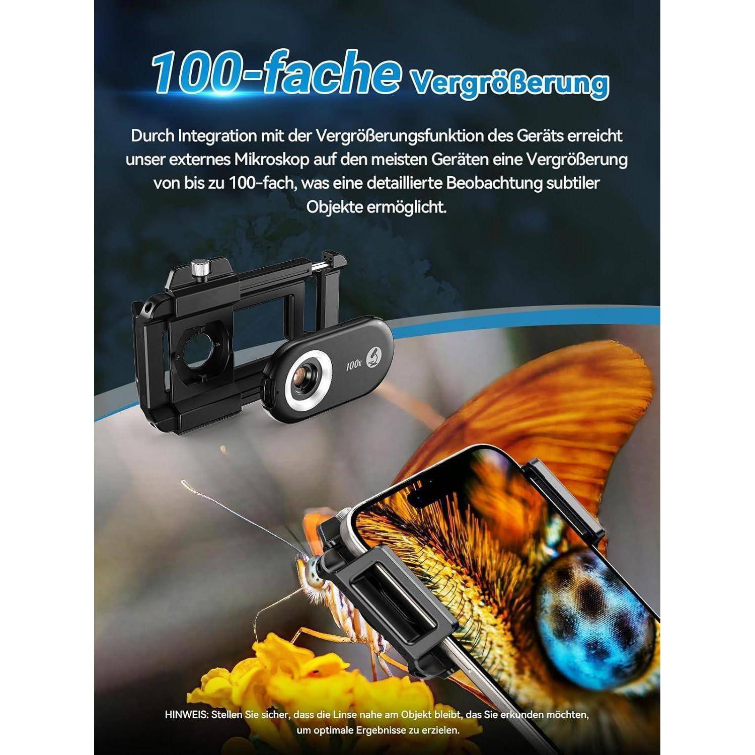 100X Mini-Mikroskop LED für Smartphone Kamera Mikrowelt Entdecken