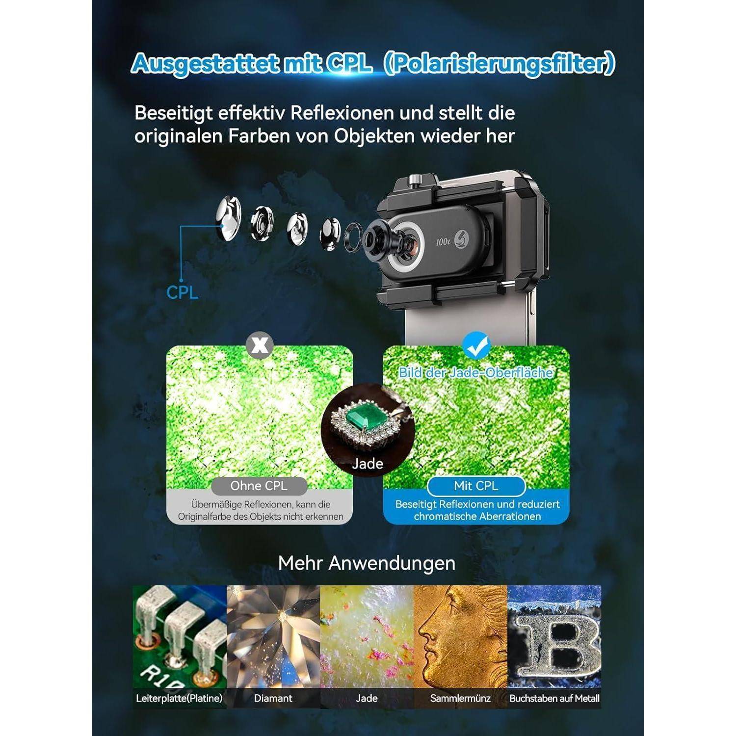 100X Mini-Mikroskop LED für Smartphone Kamera Mikrowelt Entdecken