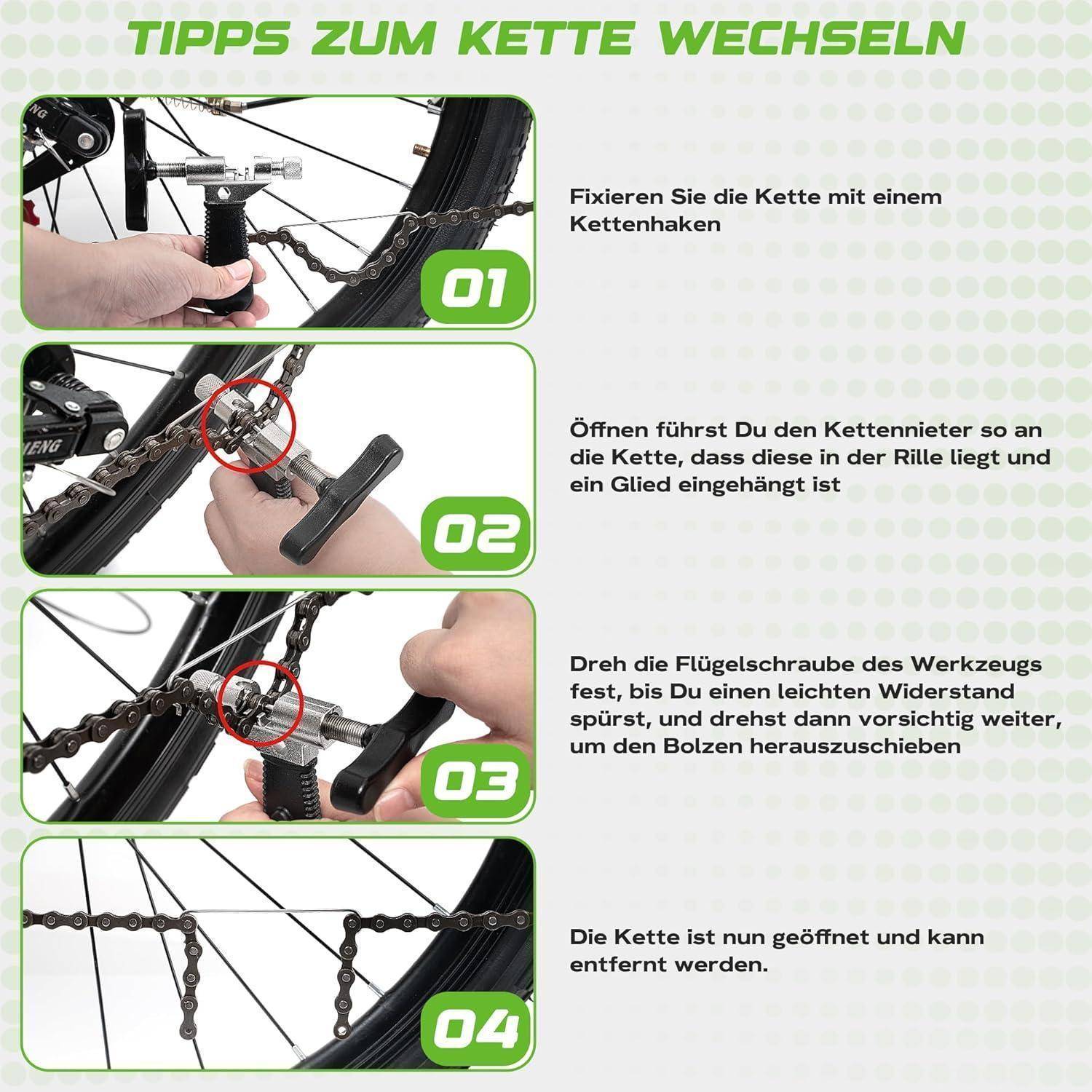 Fahrrad Werkzeug Set 2.0: Kettennieter, kettenschloss