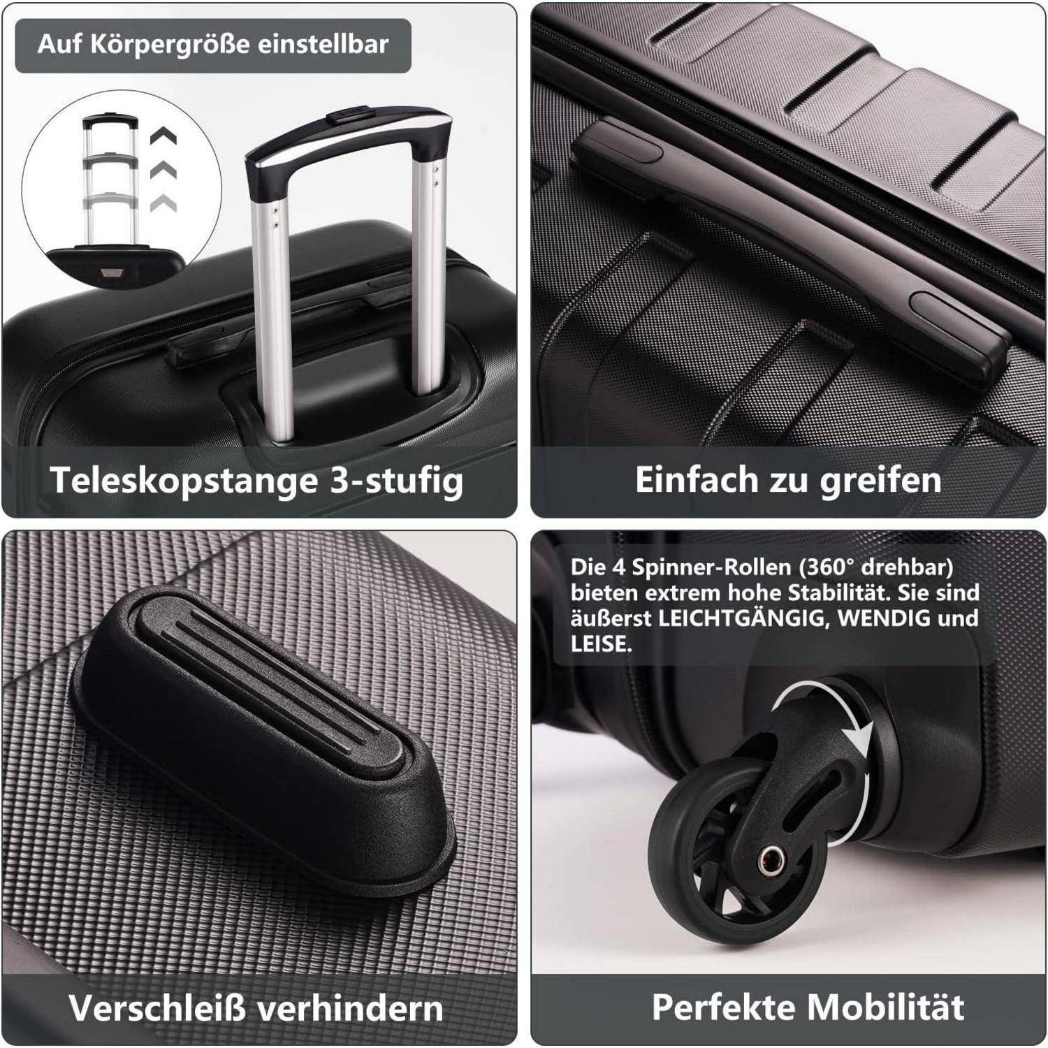 Hartschalen-Koffer Trolley TSA-Schloss 4 Rollen Handgepäck Dunkelblau
