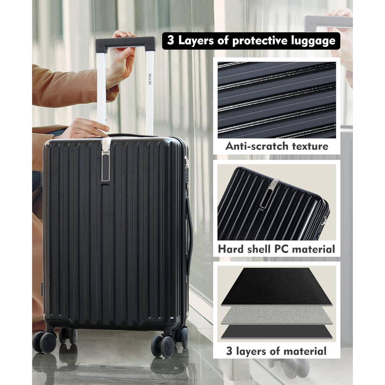 Handgepäck Koffer Hartschale Polycarbonat 4 Rollen 55x37x22cm 41L