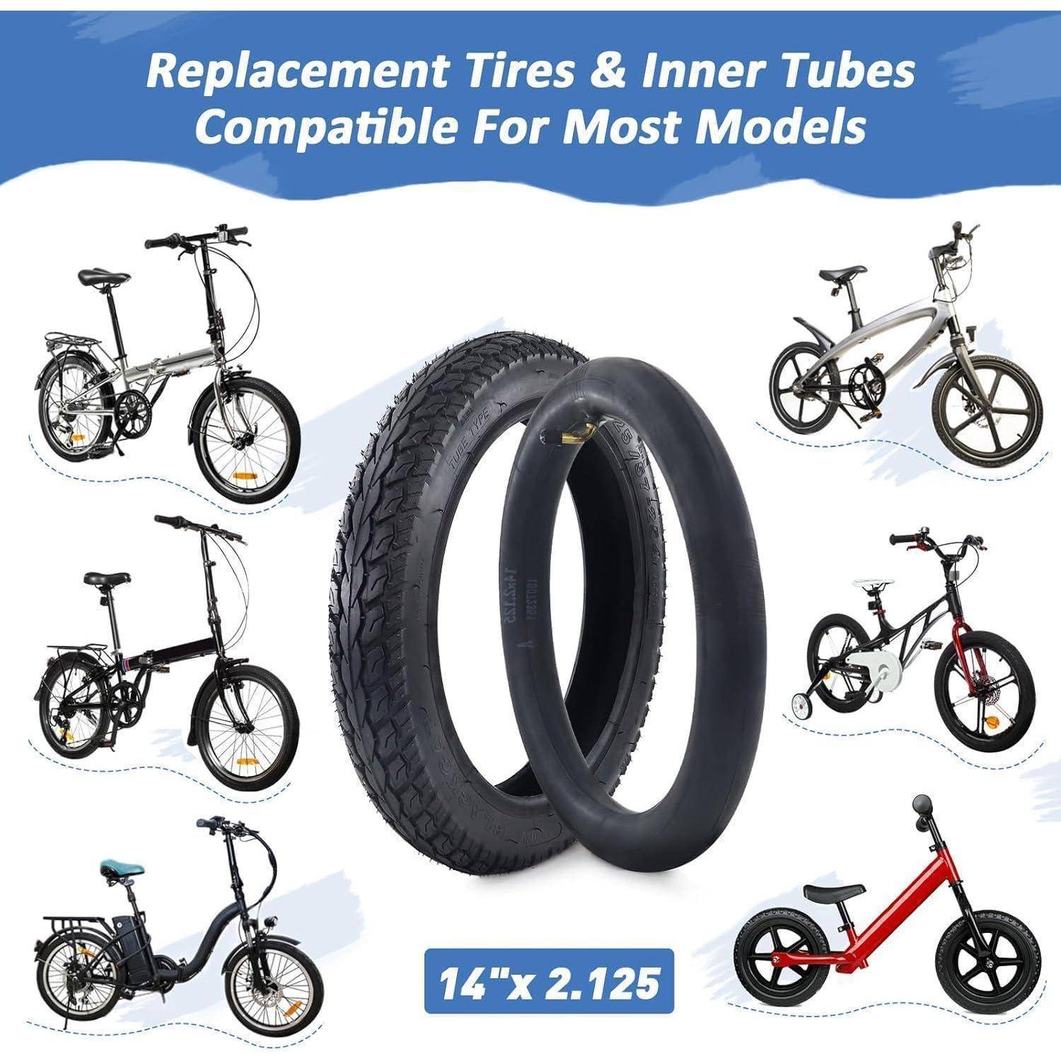 2er-Pack 14 Zoll E-Bike Reifen 14x2.125 Mantel Schlauch AV32mm Ventil
