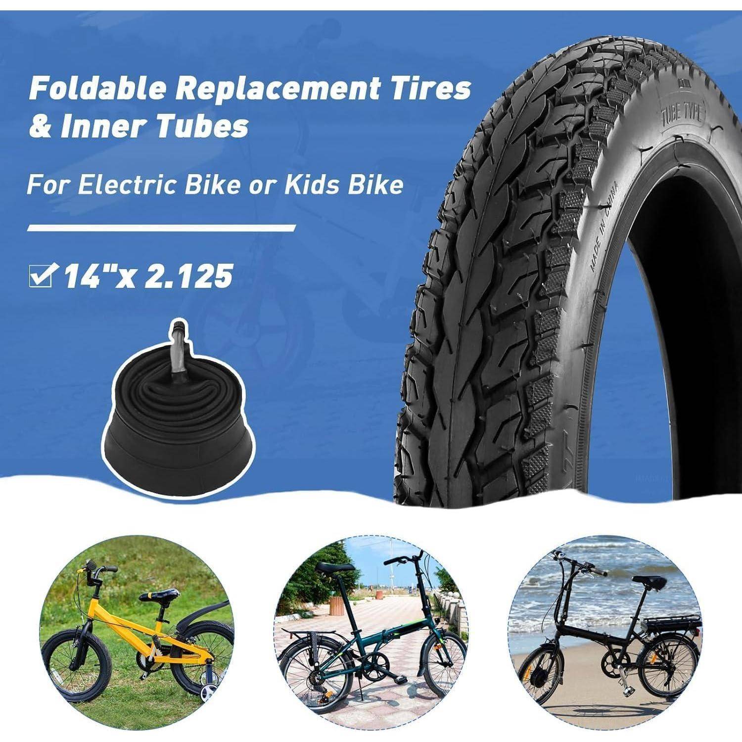 2er-Pack 14 Zoll E-Bike Reifen 14x2.125 Mantel Schlauch AV32mm Ventil