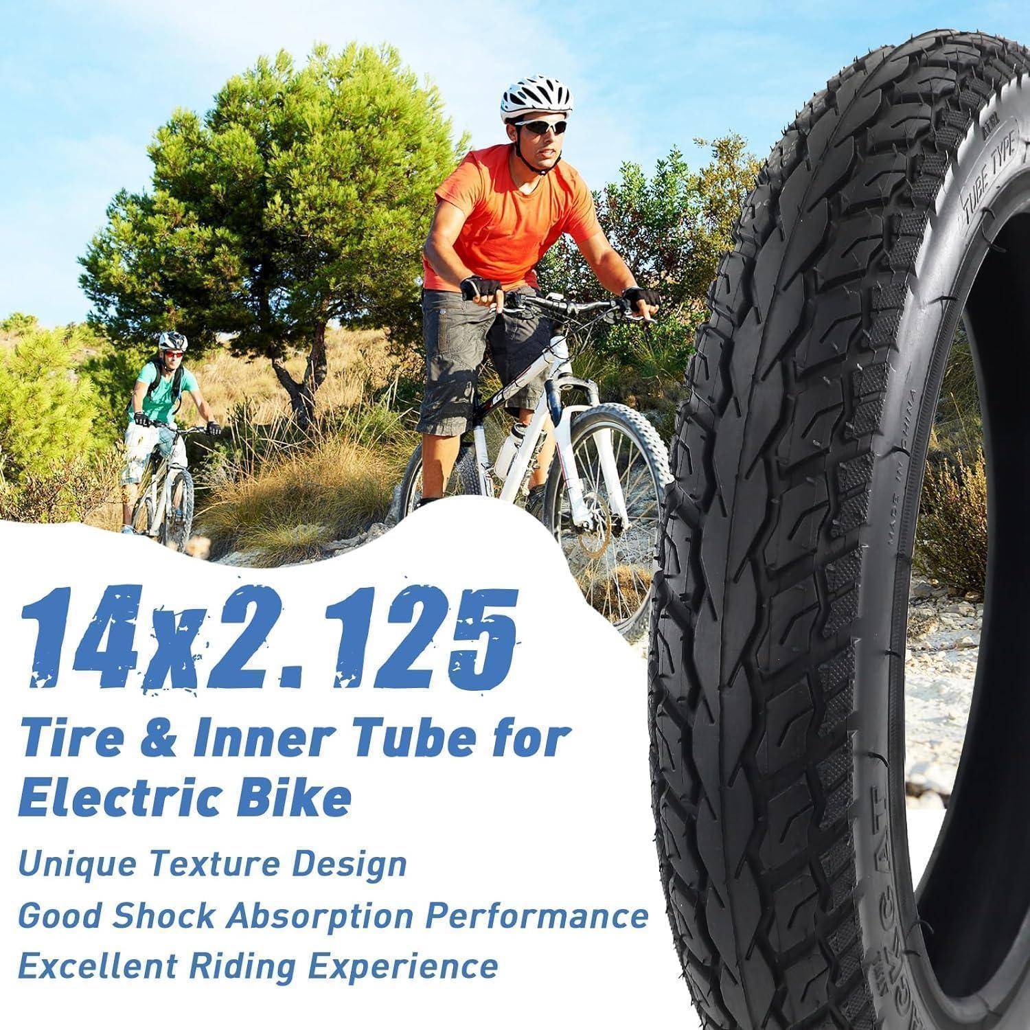2er-Pack 14 Zoll E-Bike Reifen 14x2.125 Mantel Schlauch AV32mm Ventil
