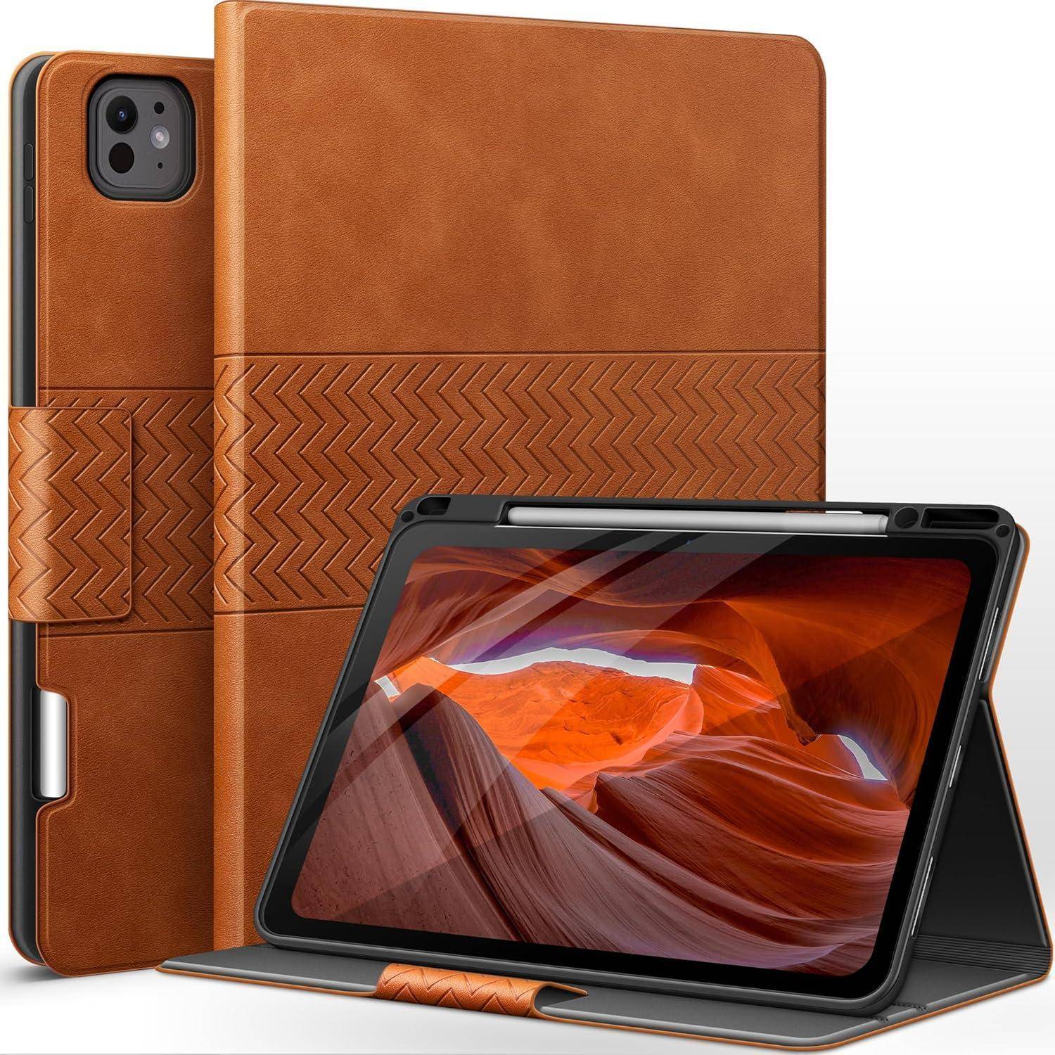 Hülle iPad Pro 13 Zoll M4 PU Leder Stifthalter Pencil Braun
