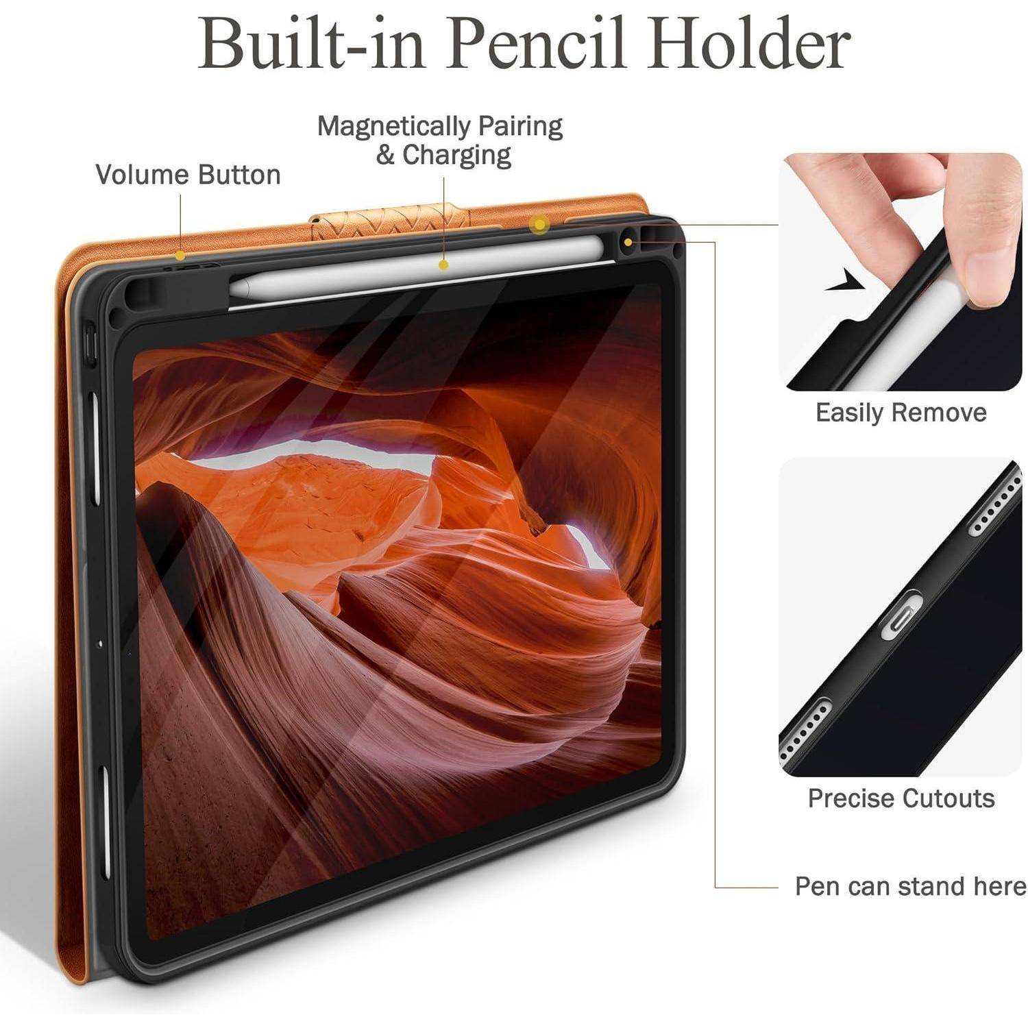Hülle iPad Pro 13 Zoll M4 PU Leder Stifthalter Pencil Braun