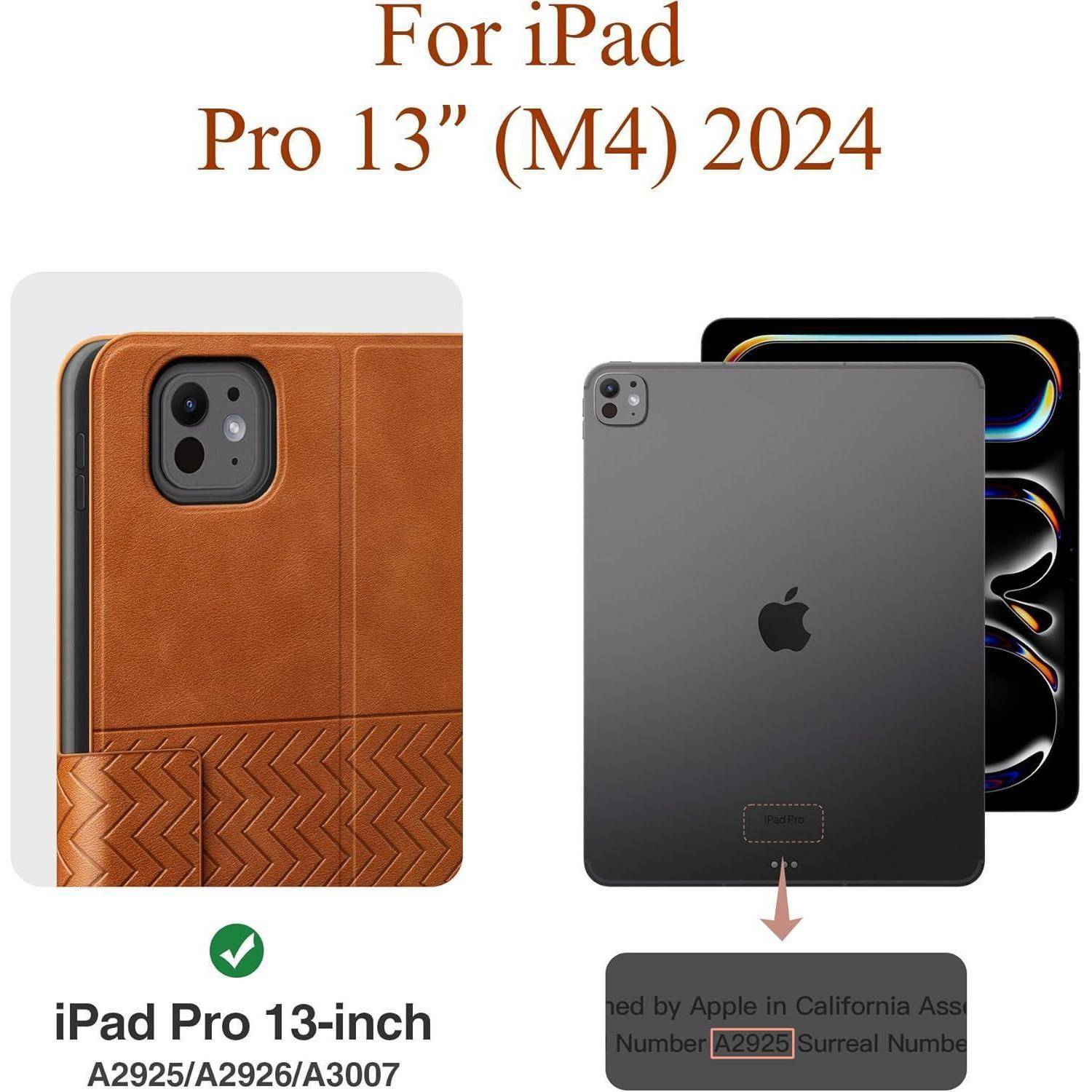 Hülle iPad Pro 13 Zoll M4 PU Leder Stifthalter Pencil Braun