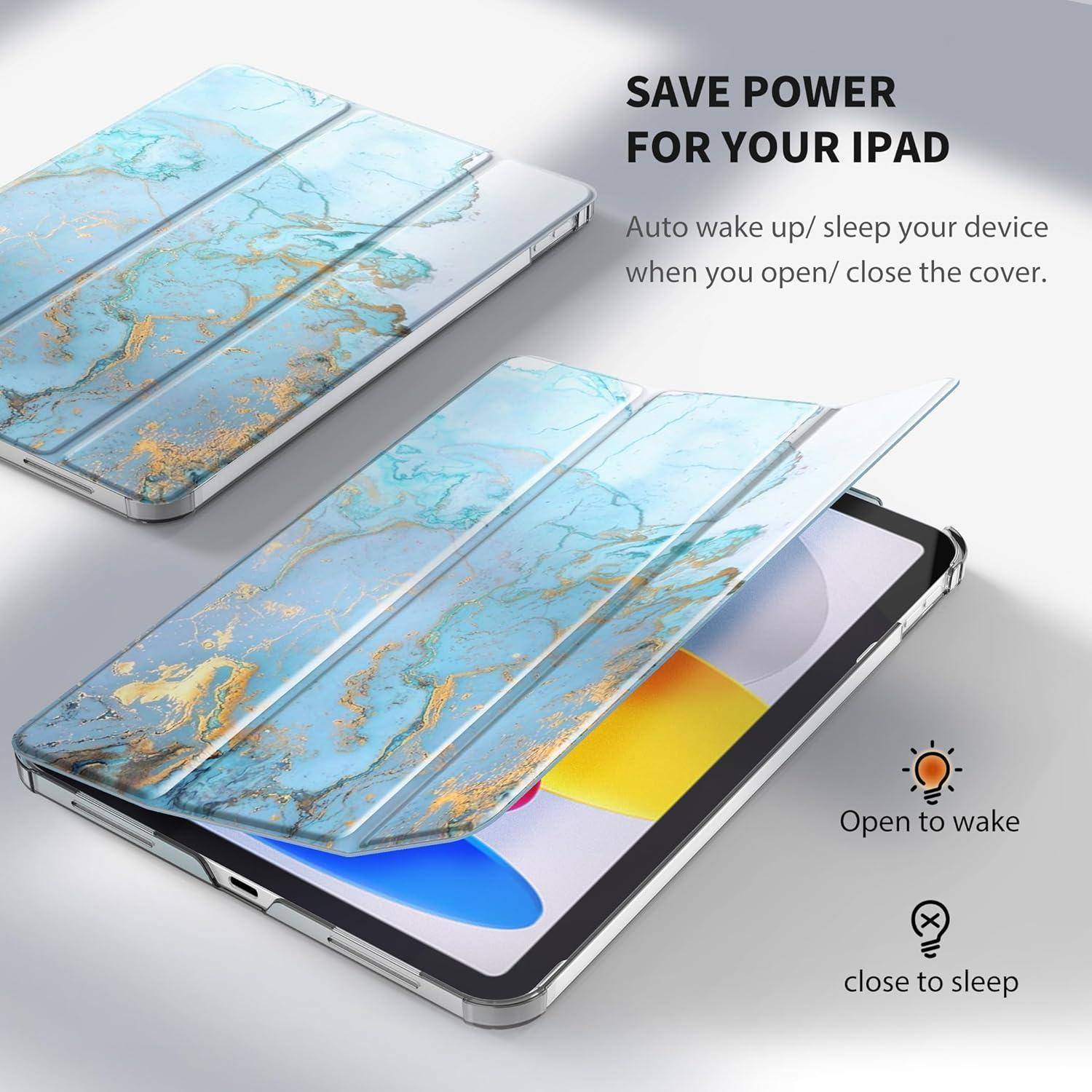 Schutzhülle iPad 10.9 Zoll 10 11 A16 Schlaf Aufwach Blauer Marmor