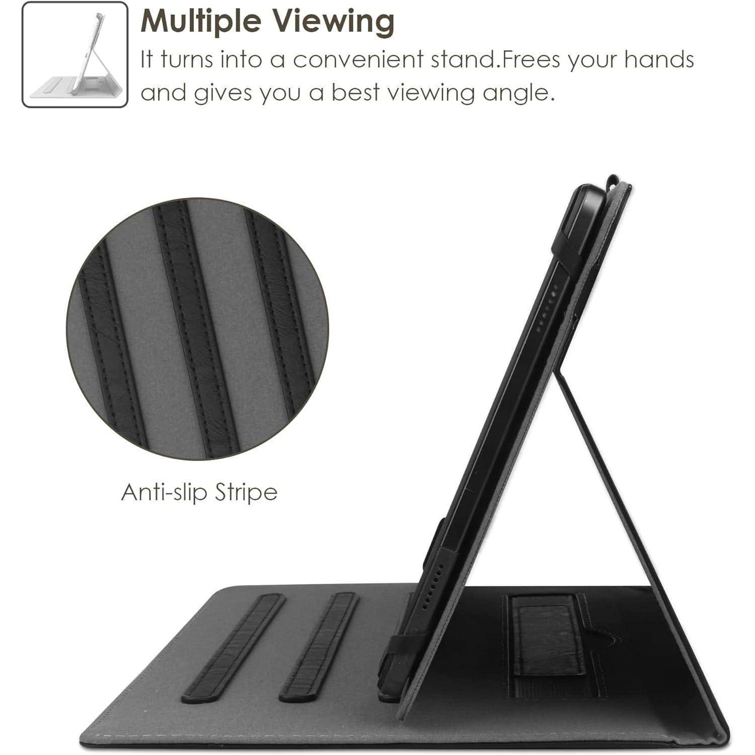 Tablet-Hülle mit rutschfestem Streifen ermöglicht mehrere Blickwinkel und bietet kabellose Nutzung sowie eine optimale Sichtposition.