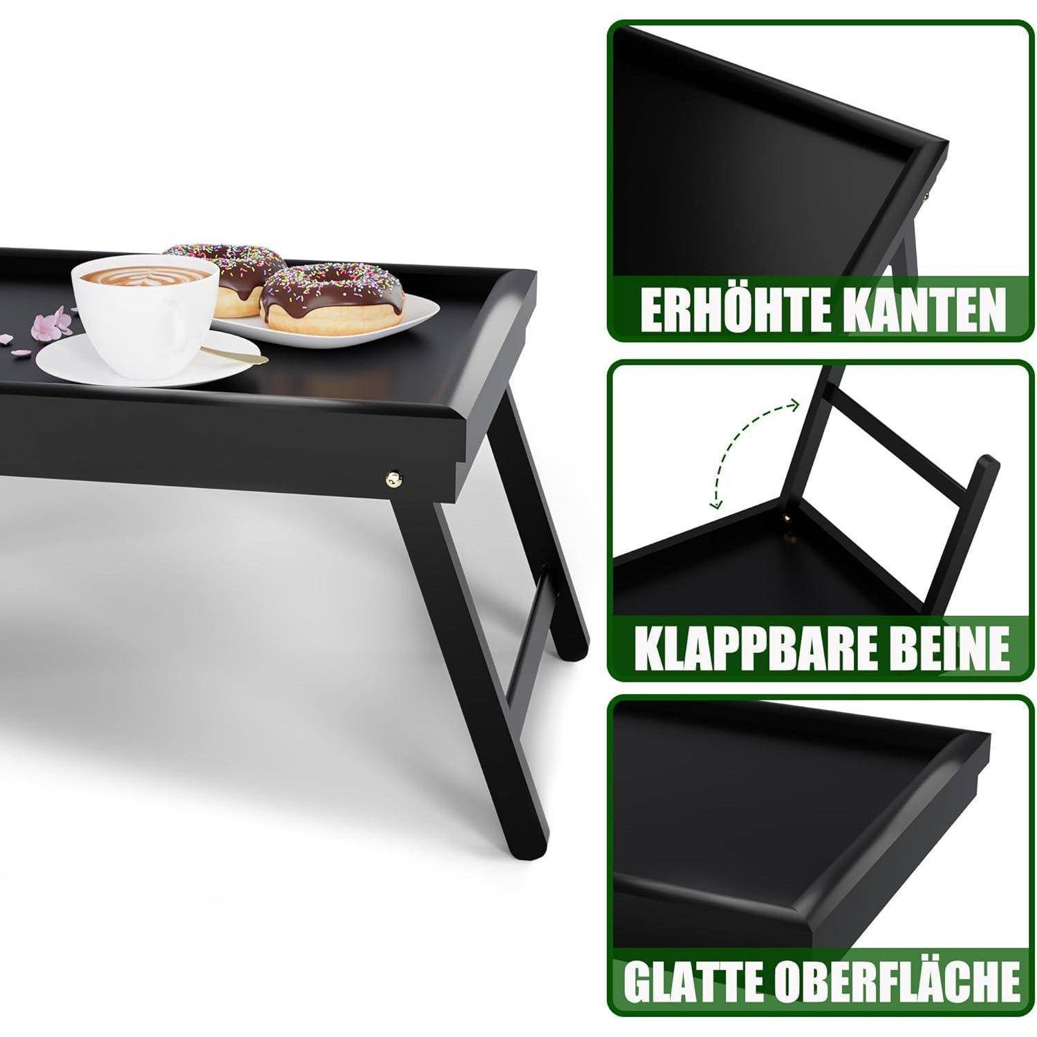 Frühstückstablett Bambus Betttisch Klappbar Essenstablett Fuß Tablett