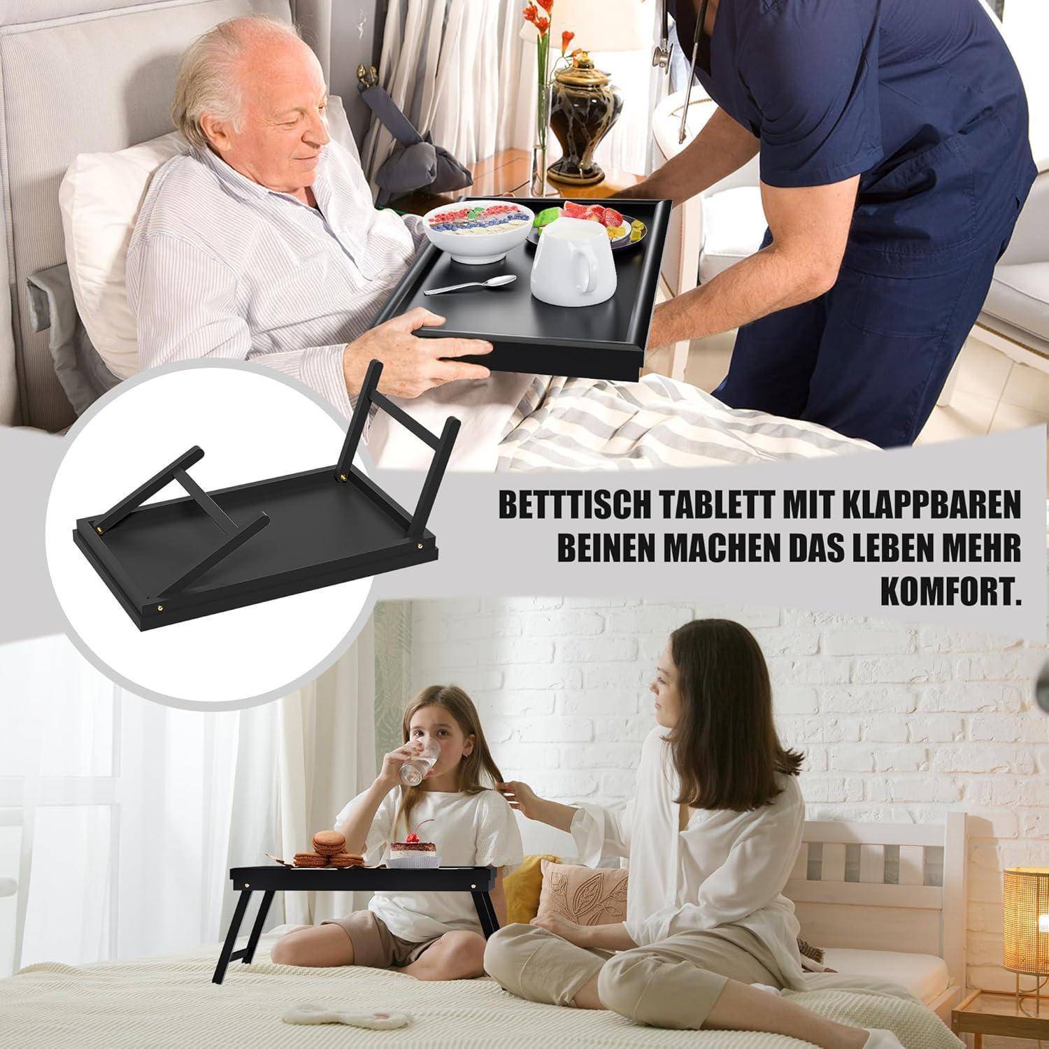 Frühstückstablett Bambus Betttisch Klappbar Essenstablett Fuß Tablett