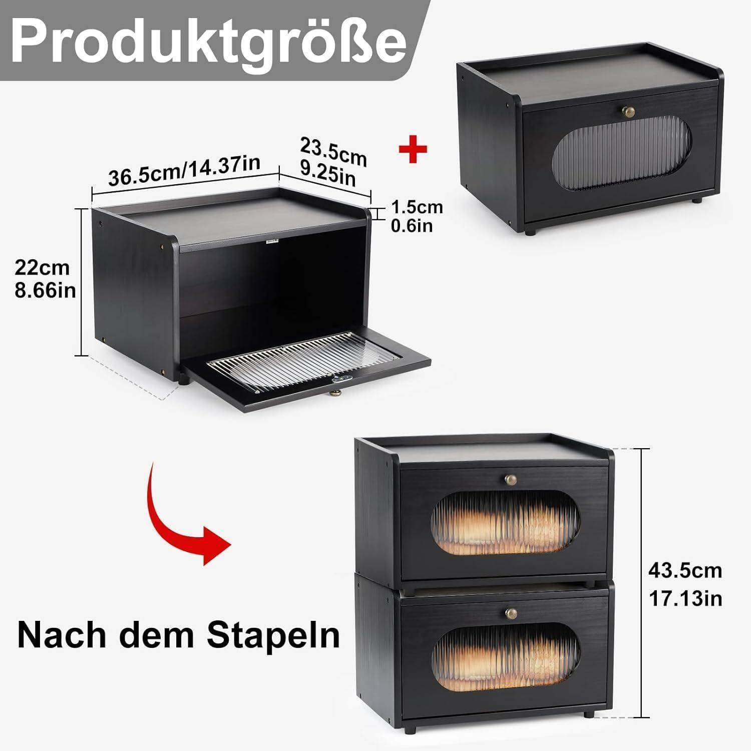 Holz Brotkasten mit Magnetisch Acryltür Brotbox Küche 36.5x23.5x22cm