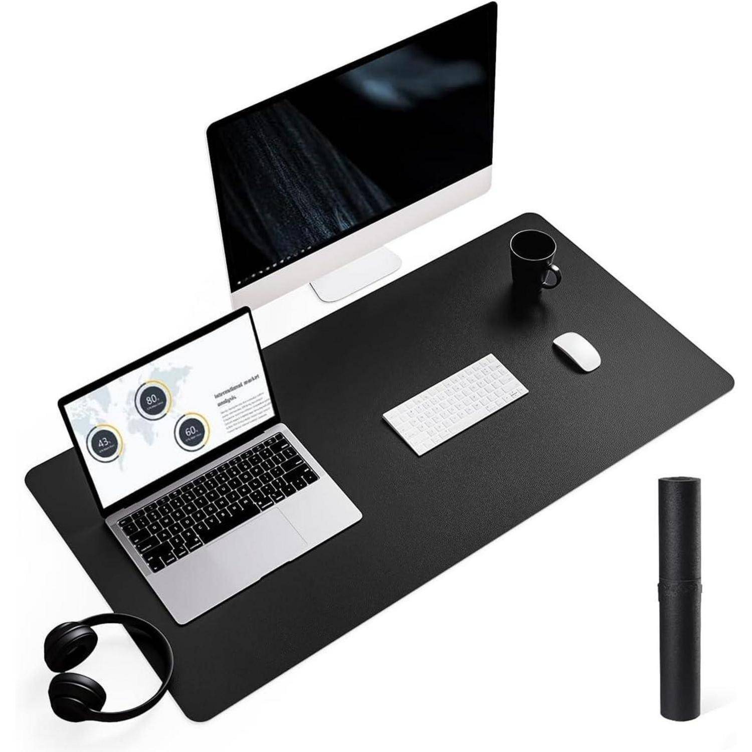 Großes Office Mousepad Schreibtischunterlage Leder Schwarz 90x43cm