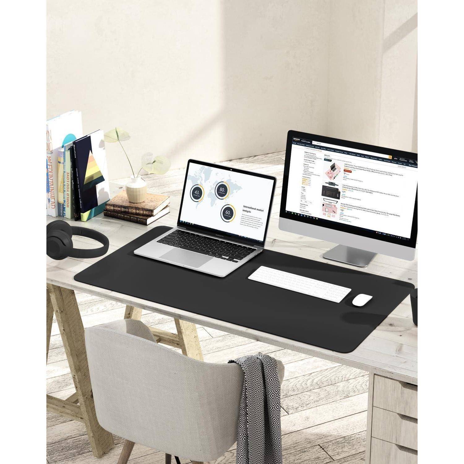 Großes Office Mousepad Schreibtischunterlage Leder Schwarz 90x43cm