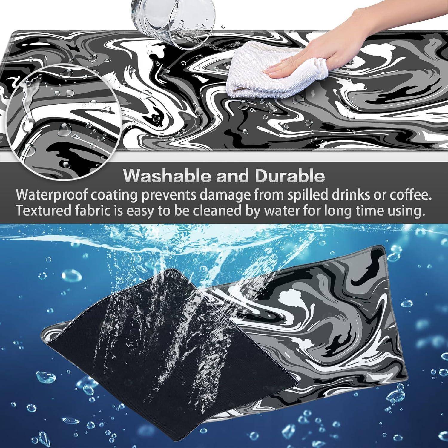 Waschbare und strapazierfähige schwarze und weiße Matten widerstehen Wasserschäden. Die 'wasserdichte Beschichtung' und der 'strukturierte Stoff' sind leicht zu reinigen.