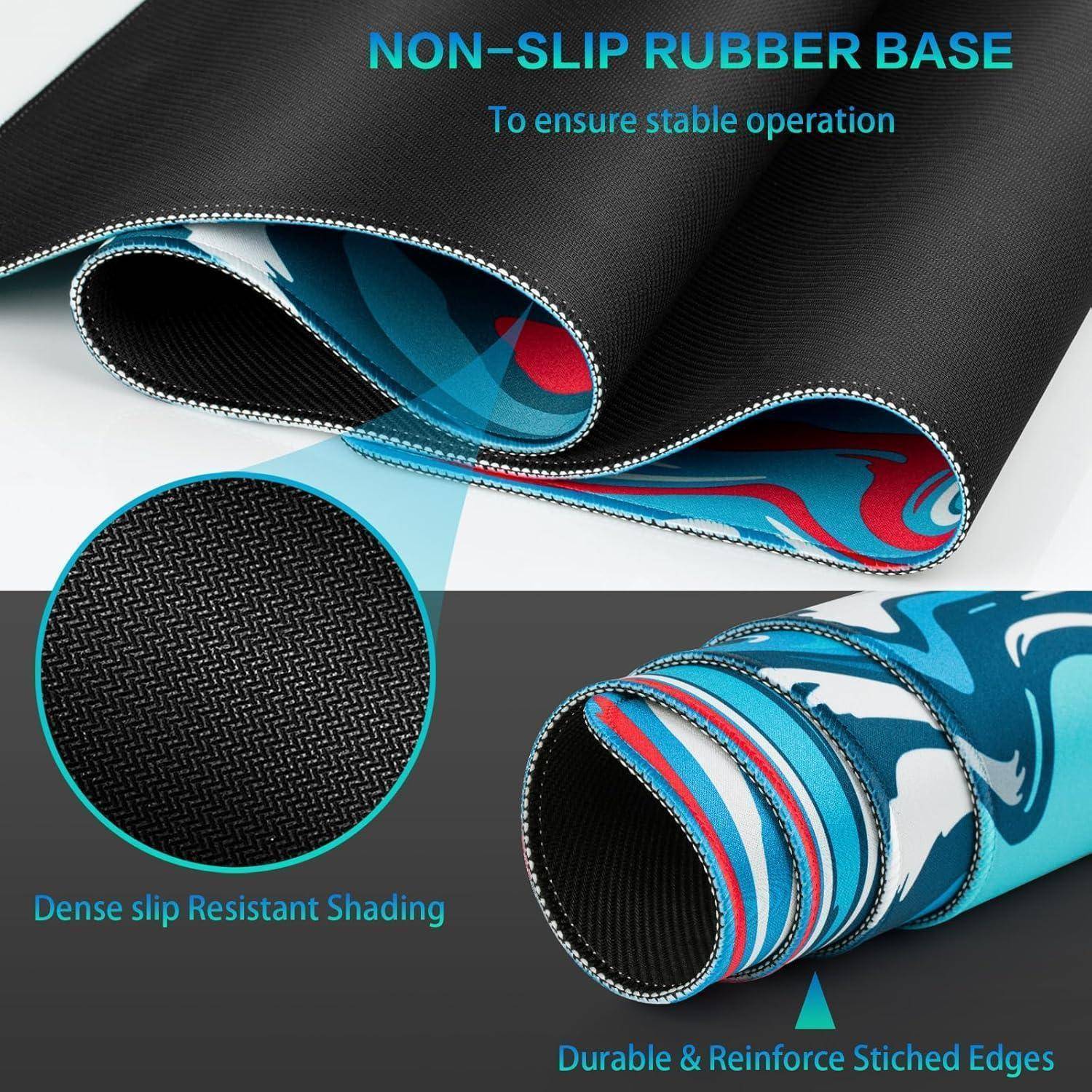 Großes Gaming Mauspad XXL 900 x 400mm Blau-Rot Fluid Kunst vernähte