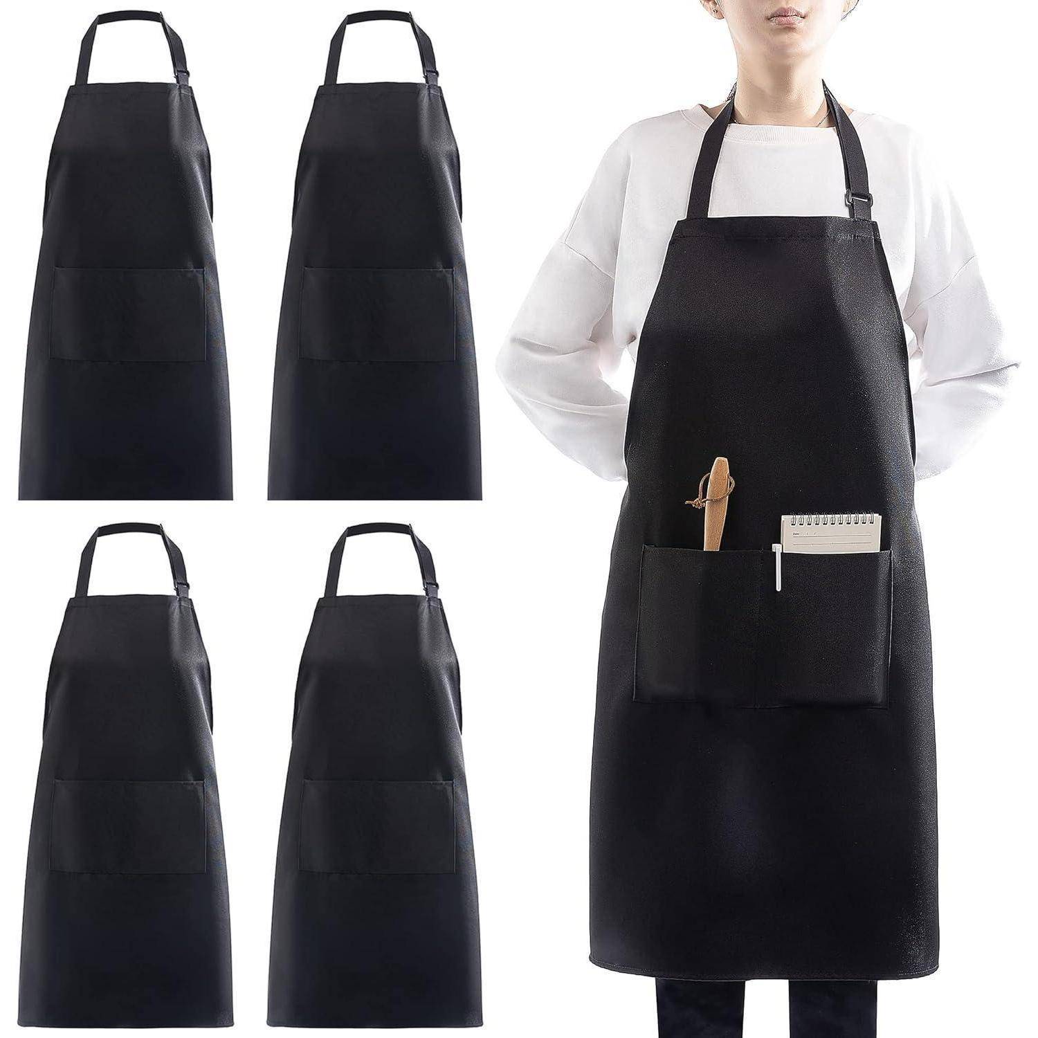 Schürze 4er Köche Herren Damen Schwarz 2 Taschen Nackenband Dunkelheit
