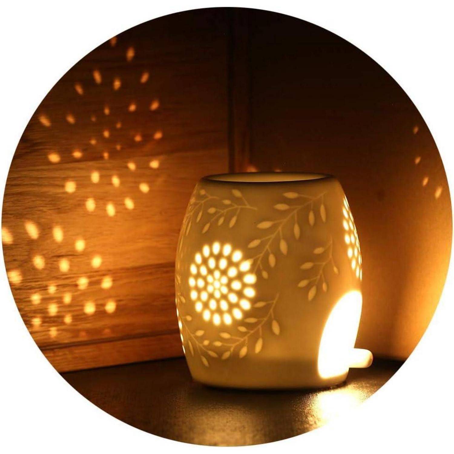 Aromalampe Teelichthalter Duftlampe Keramik weiß Candle Löffel Aroma