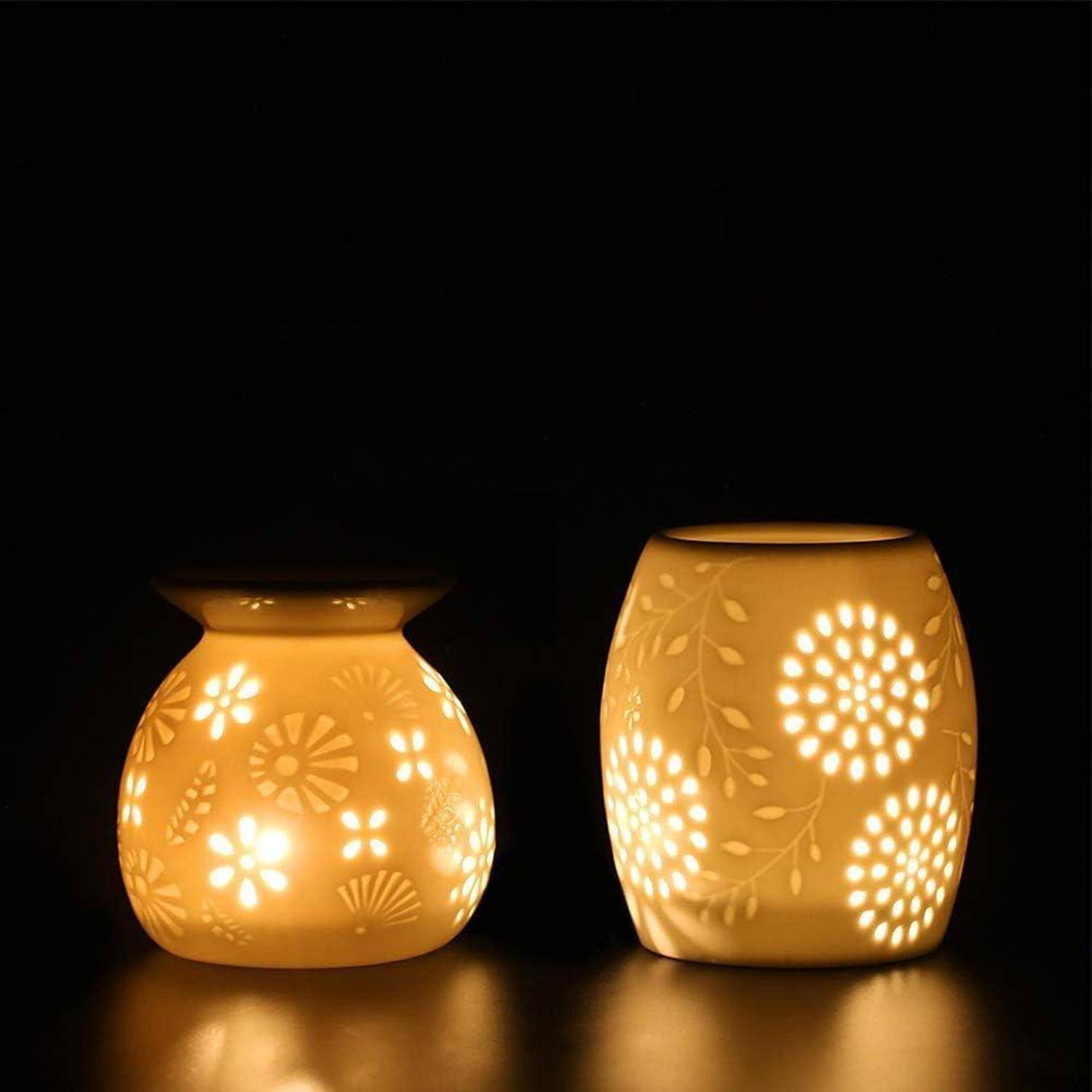 Aromalampe Teelichthalter Duftlampe Keramik weiß Candle Löffel Aroma