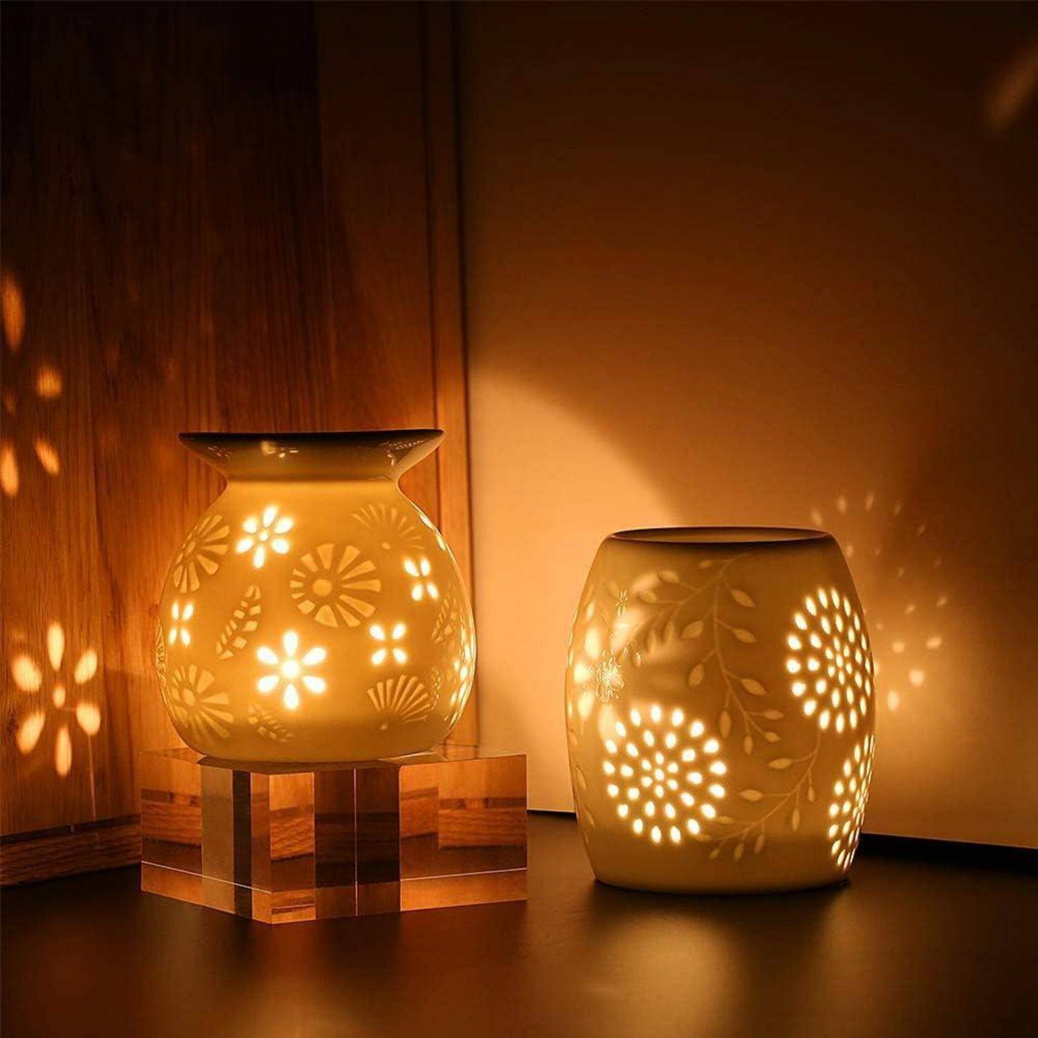 Aromalampe Teelichthalter Duftlampe Keramik weiß Candle Löffel Aroma