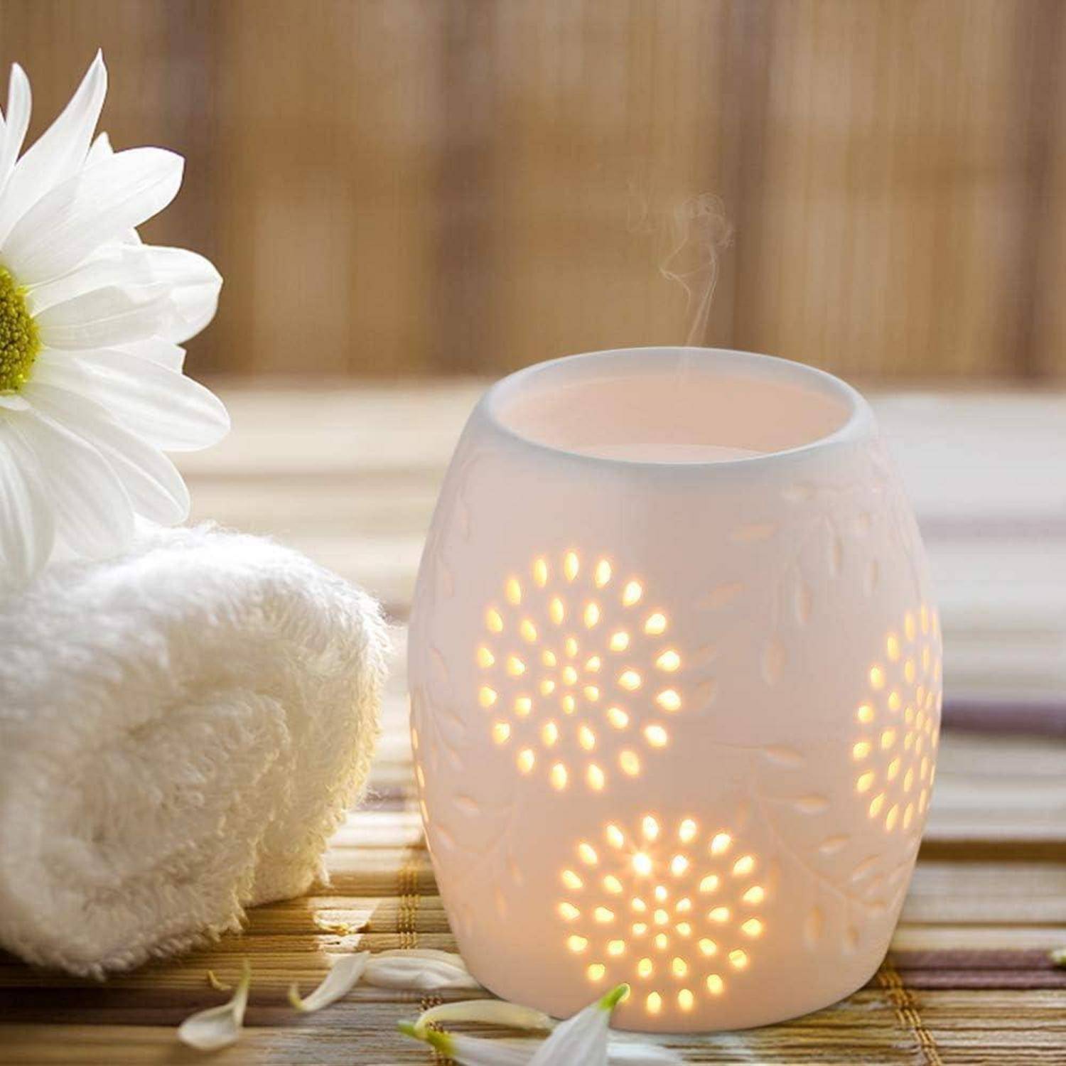 Aromalampe Teelichthalter Duftlampe Keramik weiß Candle Löffel Aroma