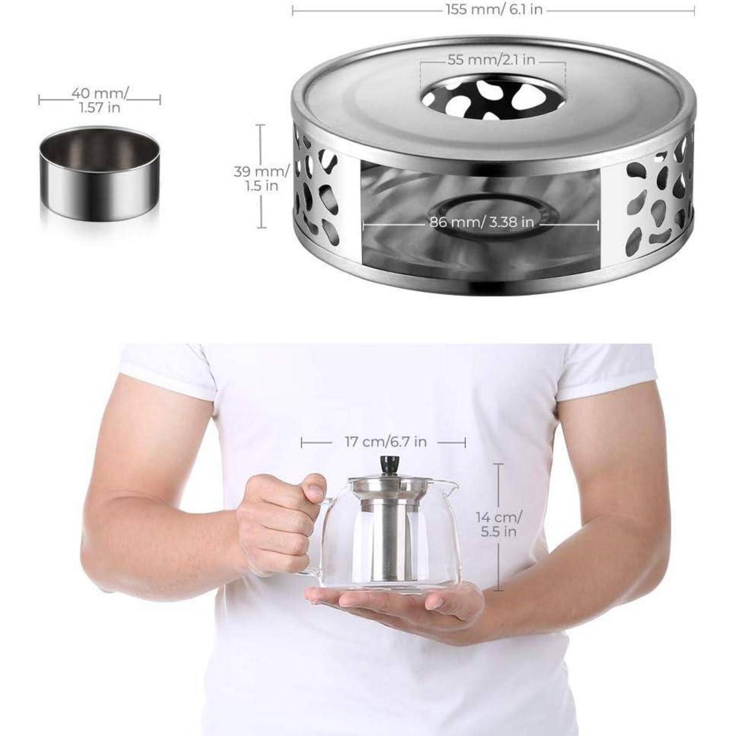 Teekanne mit Stövchen 1000ml Borosilikatglas Edelstahl Teewärmer