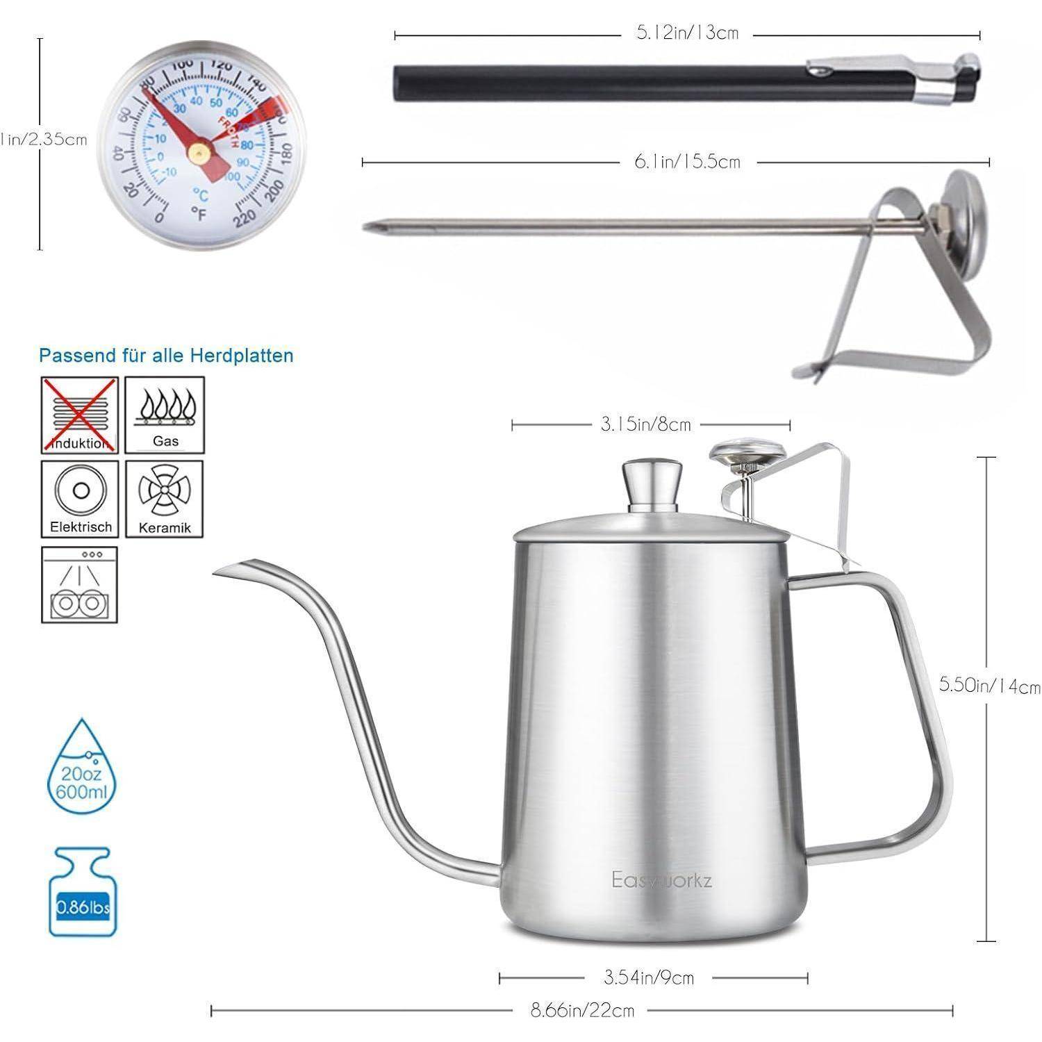 Gage Gooseneck Pour Over Kaffeekessel Edelstahl 304 600ml mit