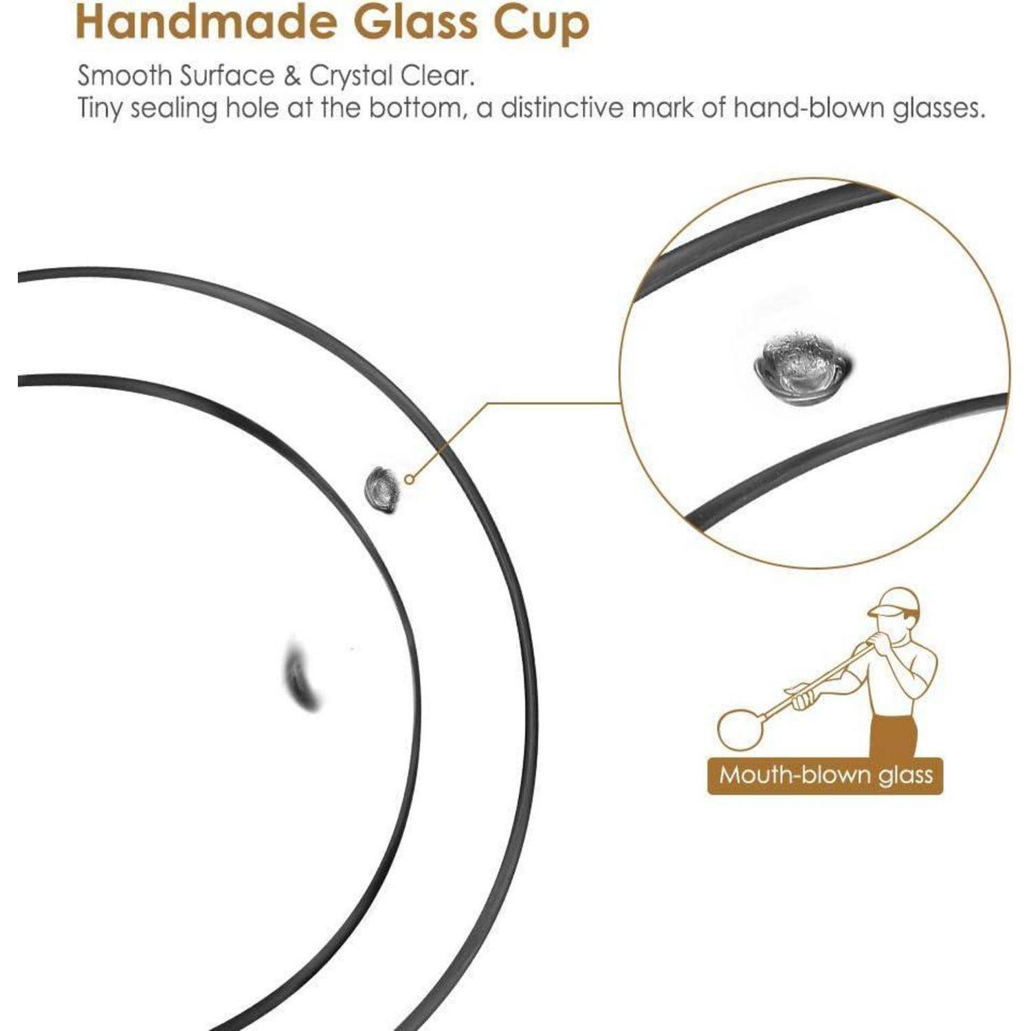 Handgefertigte Glasstunde mit Diagramm der Glasoberfläche, das ein kleines Versiegelungsloch zeigt, welches die handwerkliche Glasblaskunst verdeutlicht.