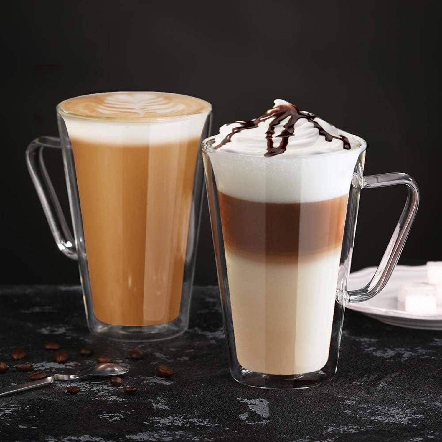 Doppelwandige Latte Macchiato Gläser Set 450ml Borosilikatglas 2er