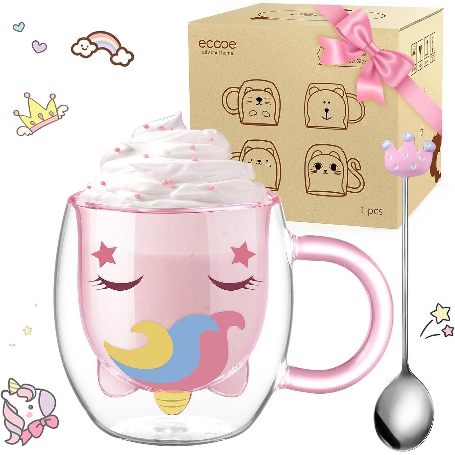 Doppelwandige Einhorn Kaffeetasse 280ml Teeglas, für Cappuccino Latte