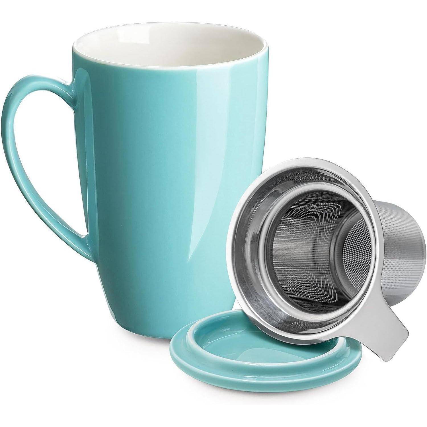 Porzellan Teetasse mit Deckel und Sieb, 450ml, Türkis
