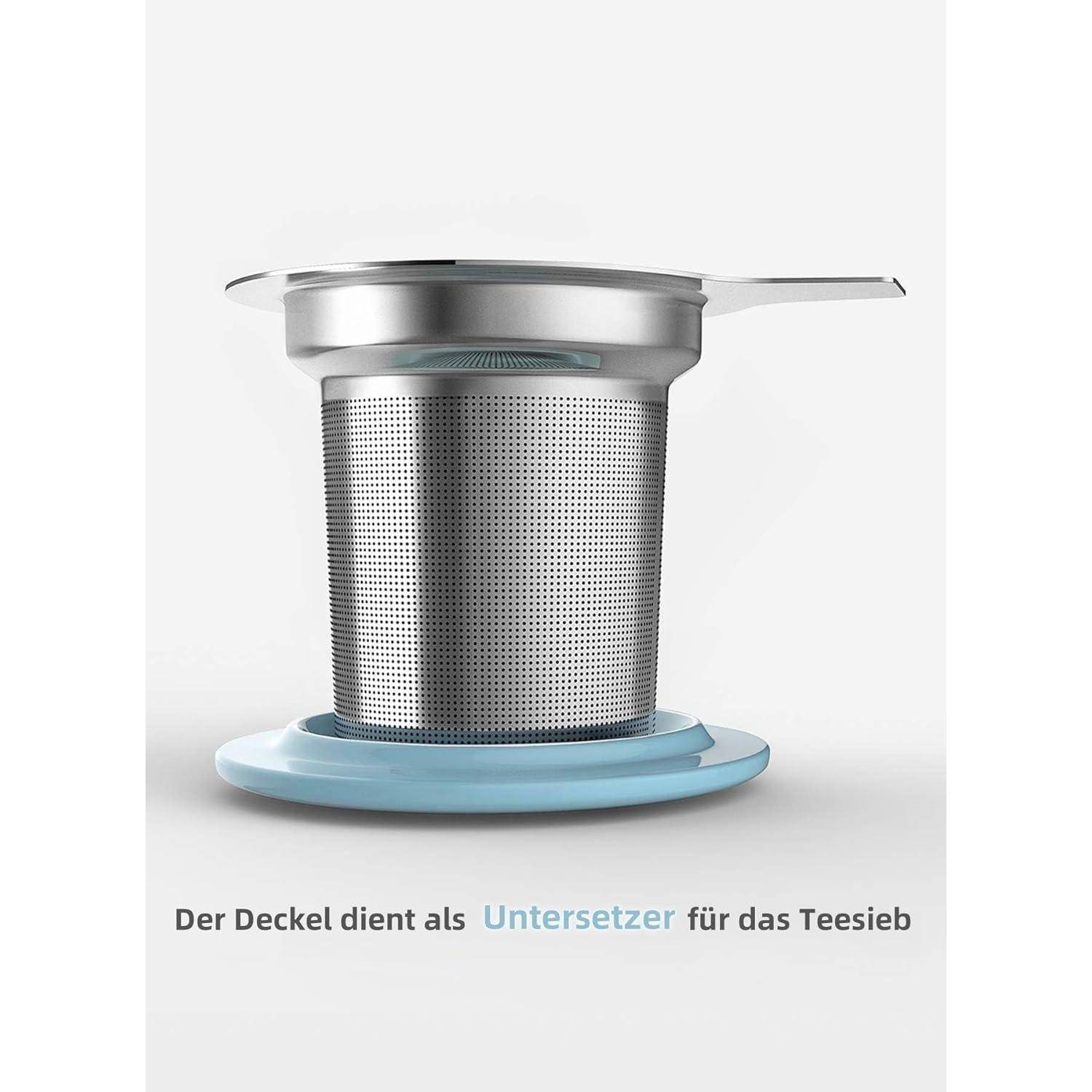 Porzellan Teetasse mit Deckel und Sieb, 450ml, Türkis