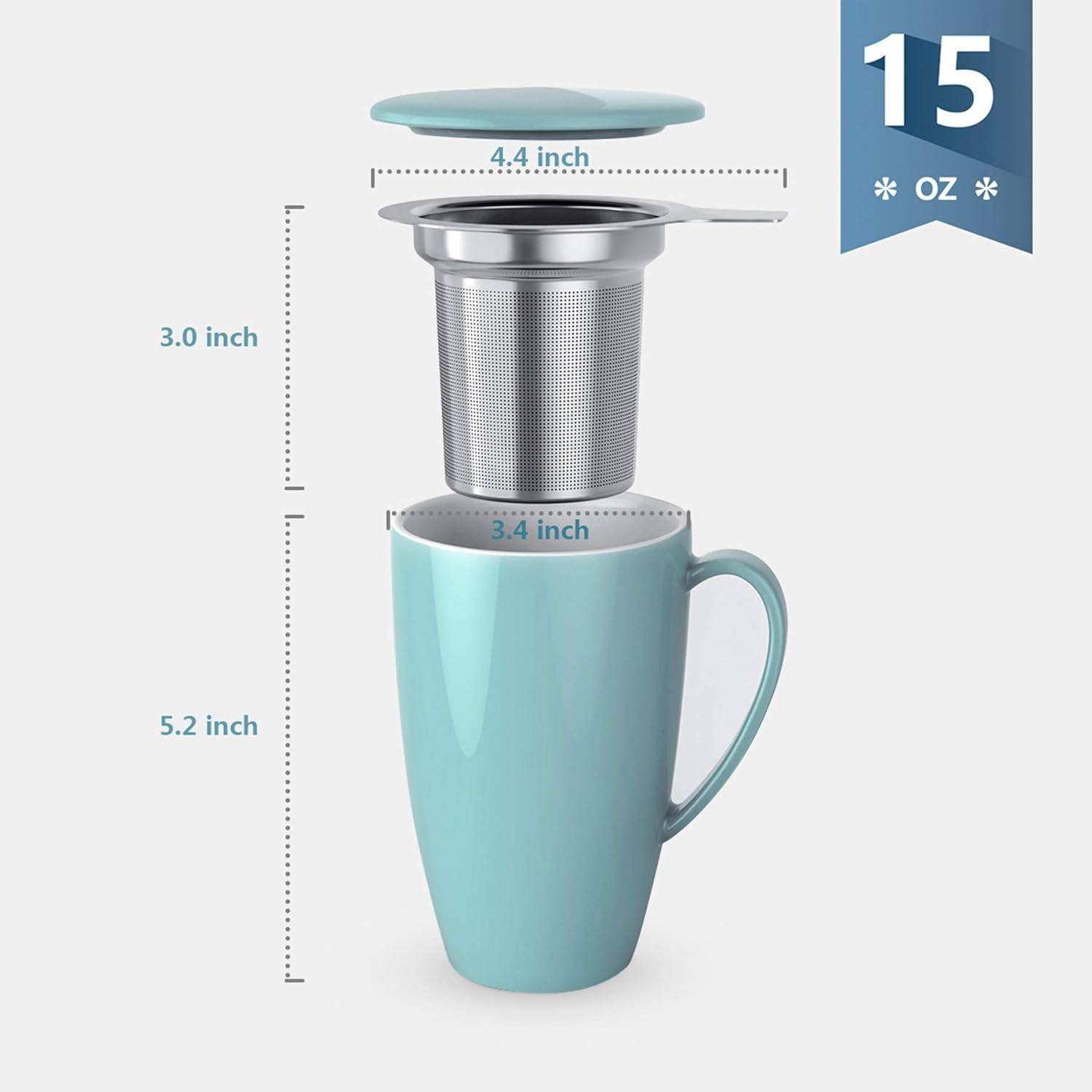 Porzellan Teetasse mit Deckel und Sieb, 450ml, Türkis