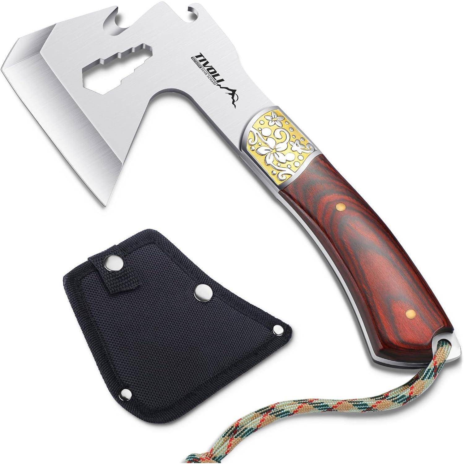 Campingäxte 4 in 1 tragbar Survival Axt Nylonscheide 24cm Holzgriff