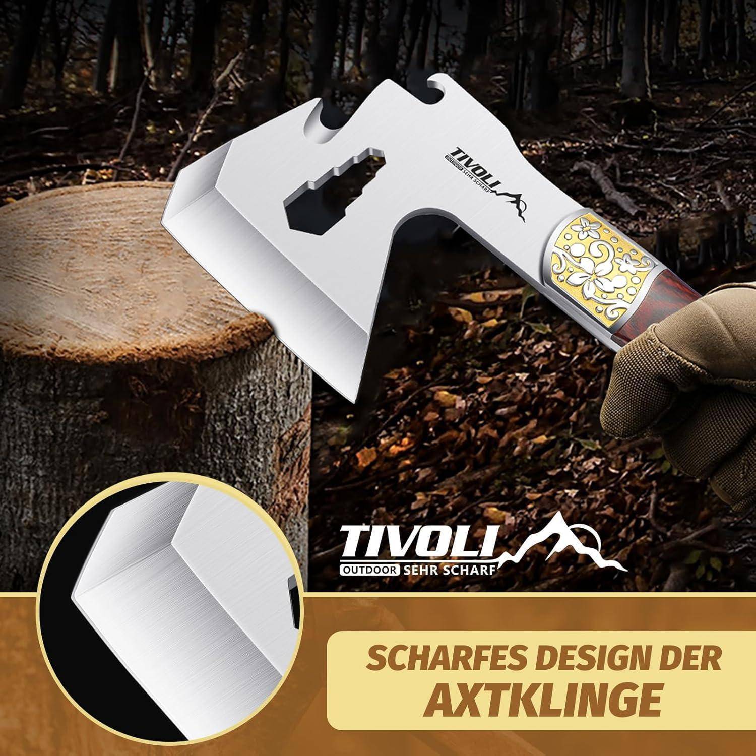 Campingäxte 4 in 1 tragbar Survival Axt Nylonscheide 24cm Holzgriff